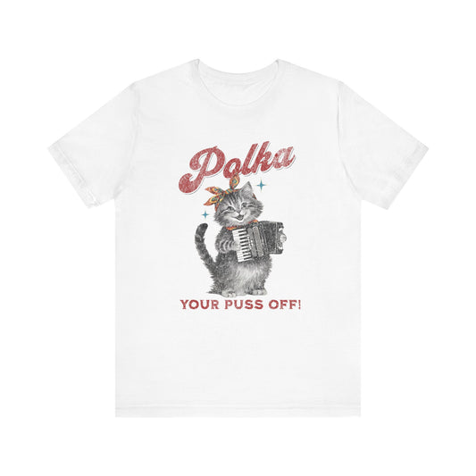 Polka Cat Tee-Vintage Distressed Look