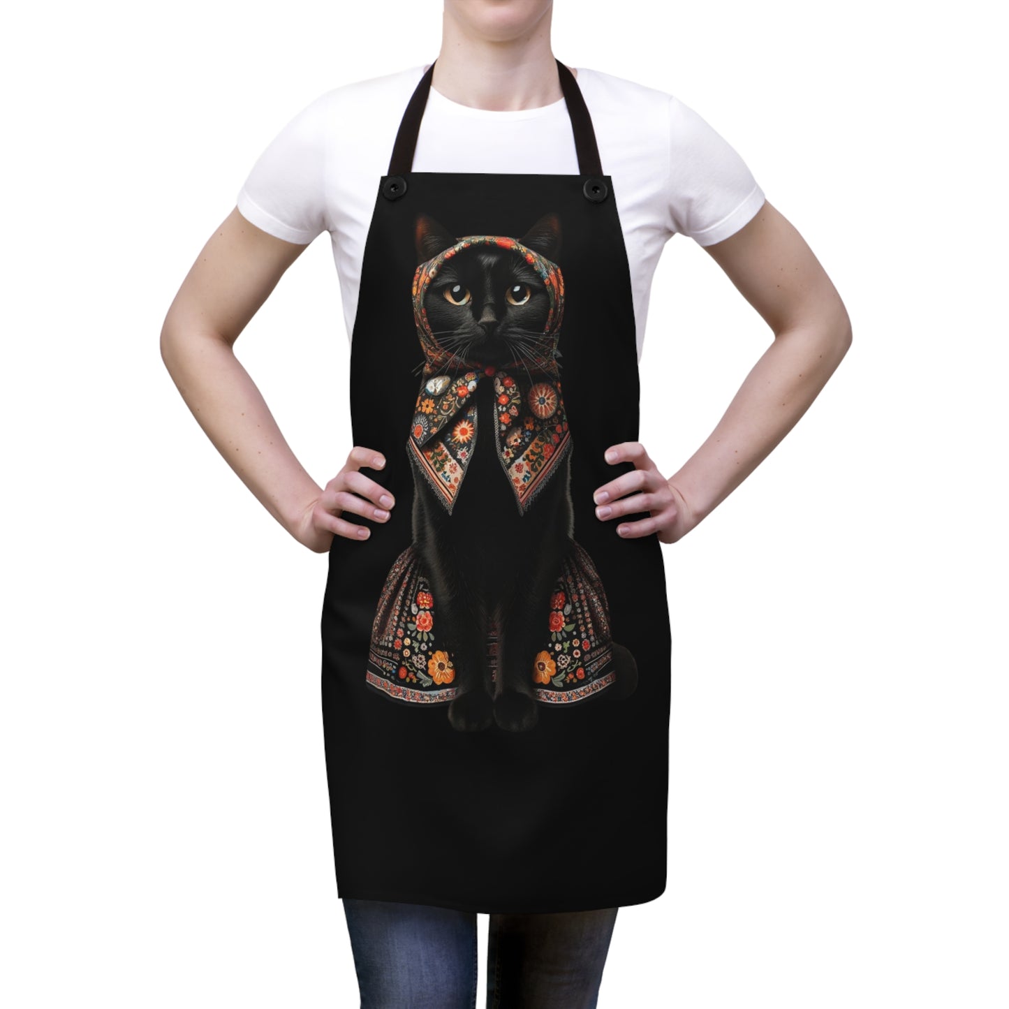 Babushka Cat, Black Cat Apron (AOP)