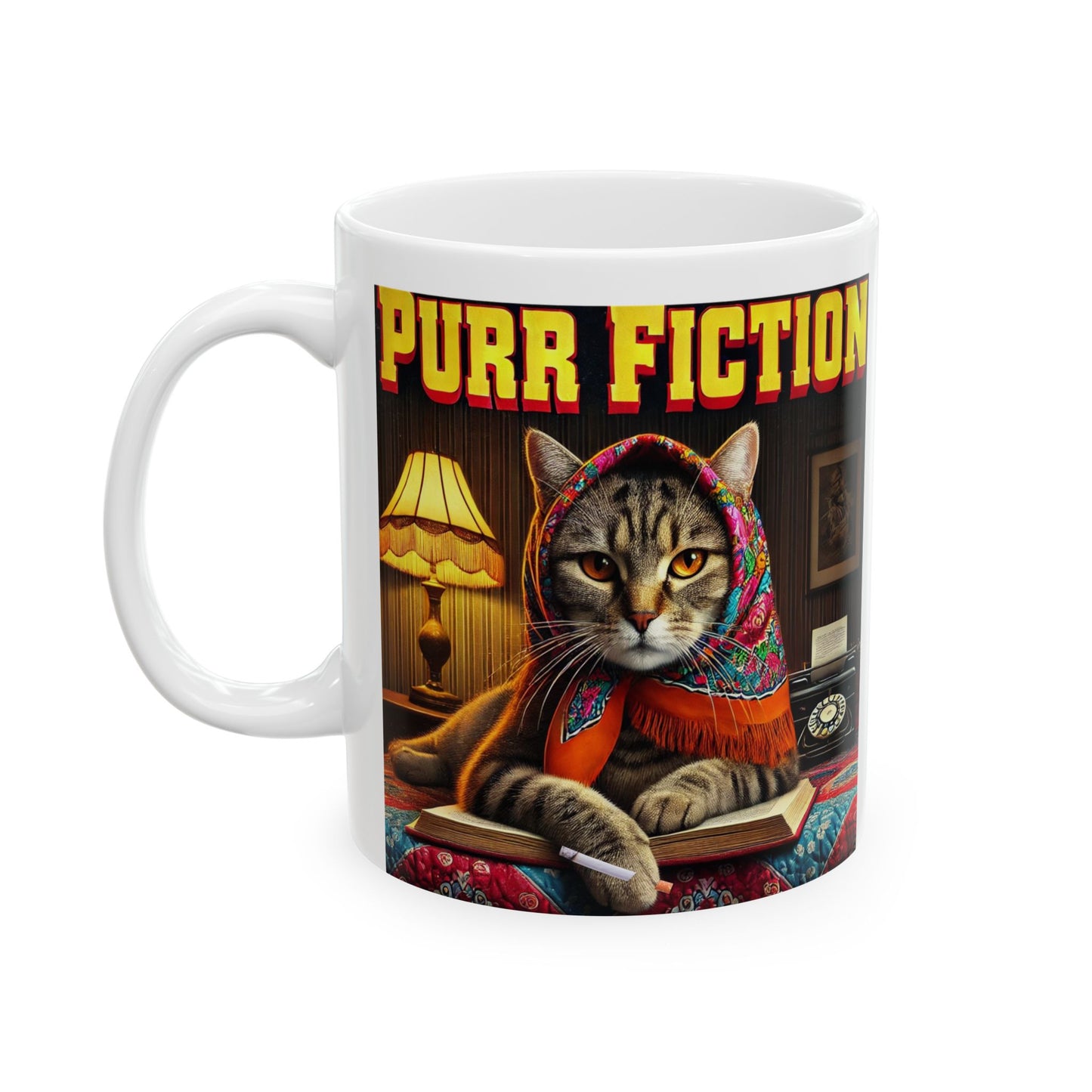 Babushka Cat Movie Parody-Purr Fiction Funny Kitschy Ceramic Mug