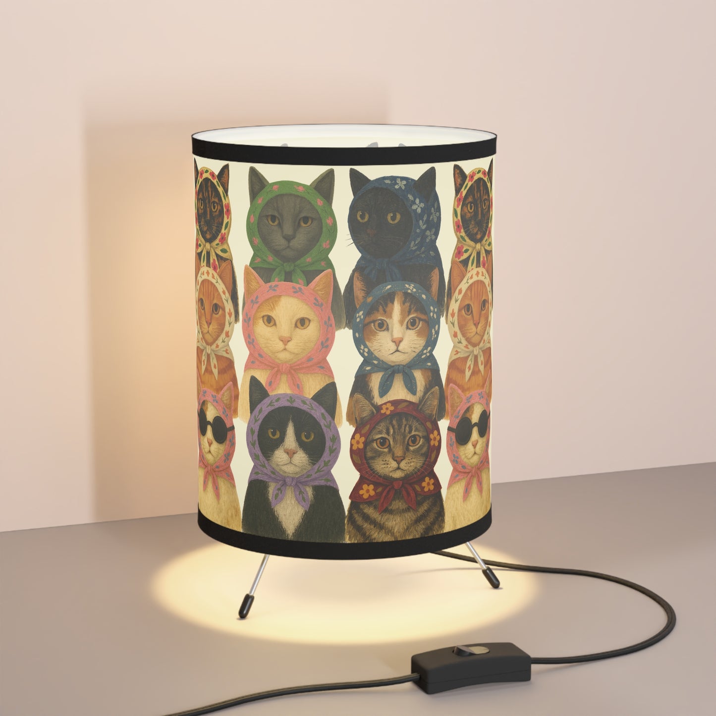 Babushka Cat Varieties Kitschy Tripod Lamp with High-Res Printed Shade, US\CA plug