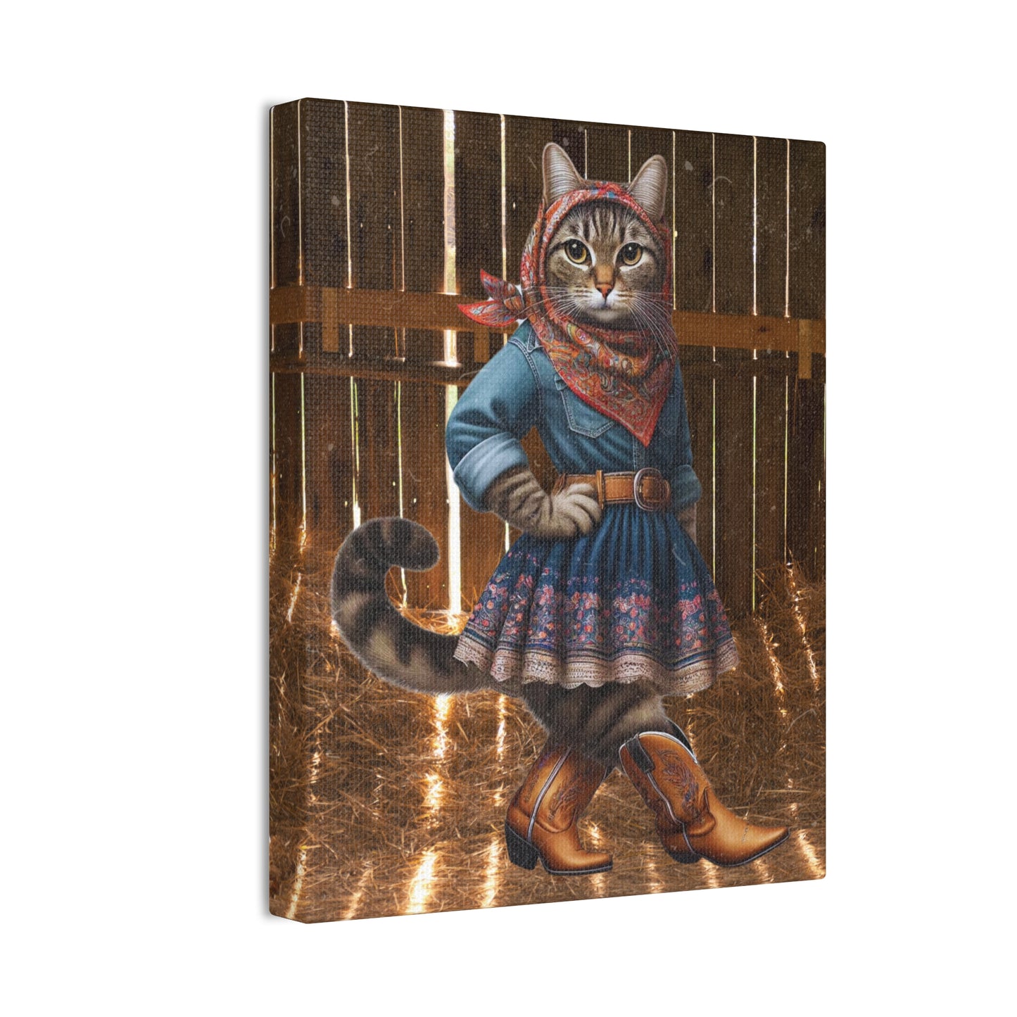 Babushka Cat Goes Country-Western Canvas Wall Art