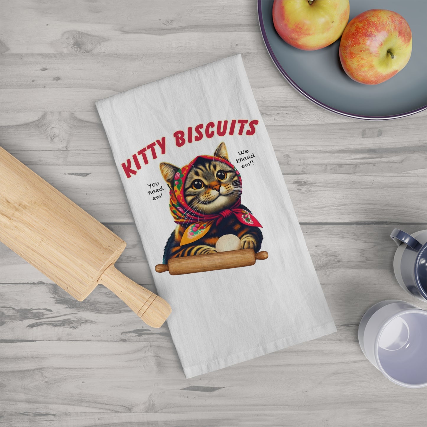 Kitty Biscuits Babushka Pierogi Cat Kitschy Tea Towel