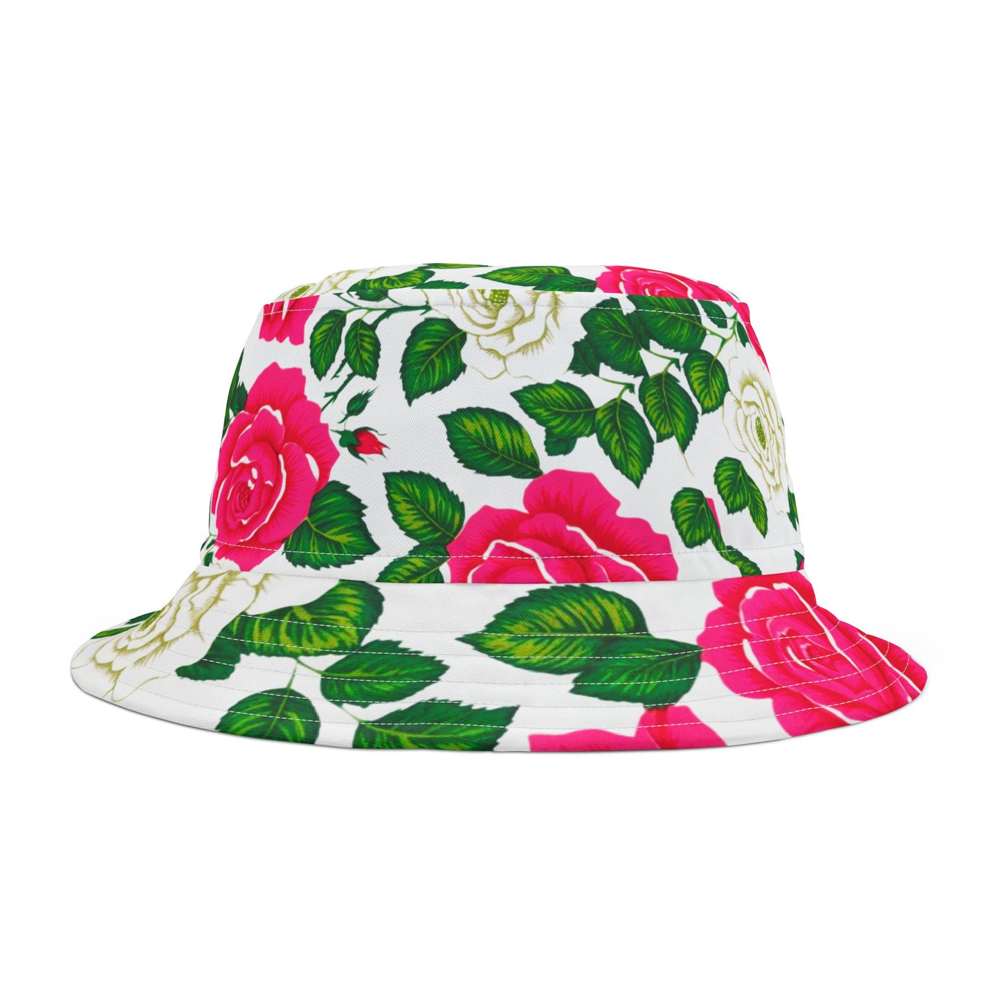 Pink and Green Cabbage Roses Floral Bucket Hat (AOP)