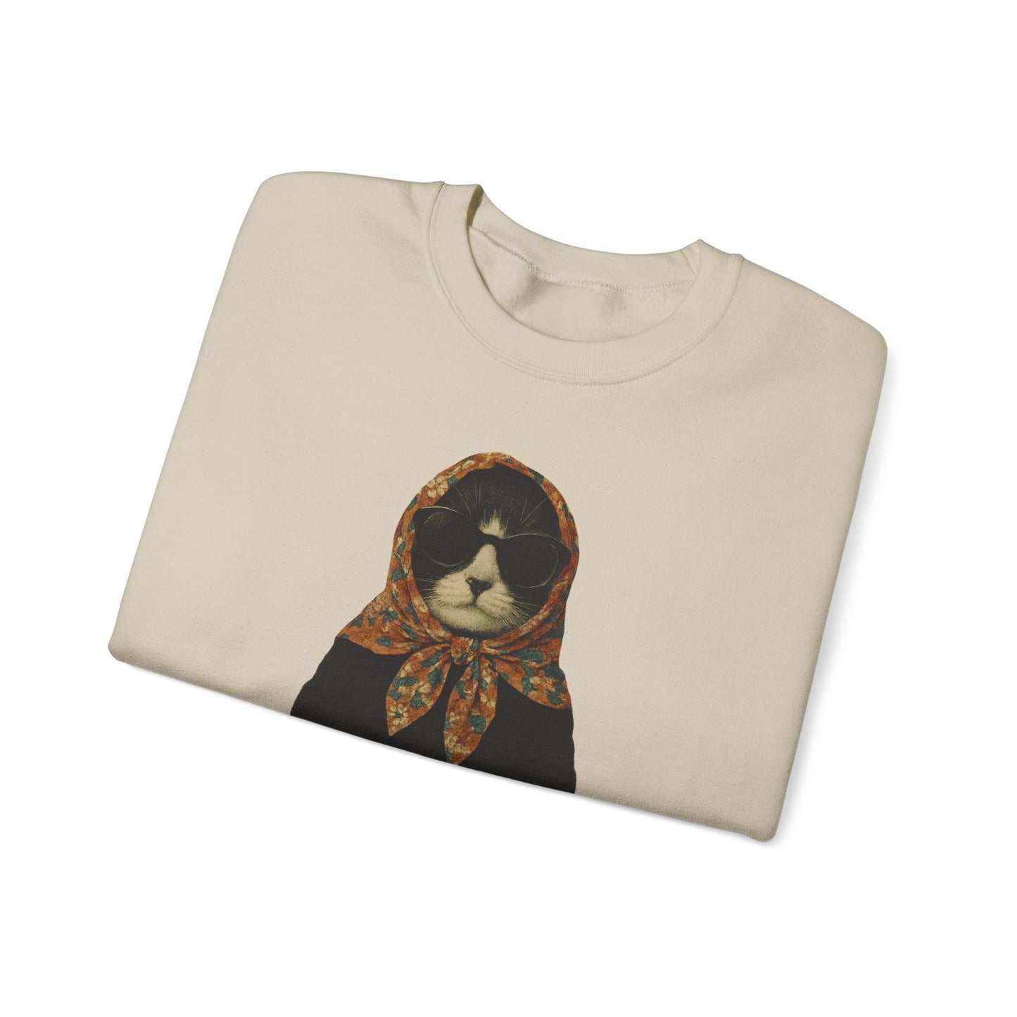 Babushka Cat, Tuxedo Cat Sweatshirt - Unisex Crewneck Pullover with Polish Cat Print