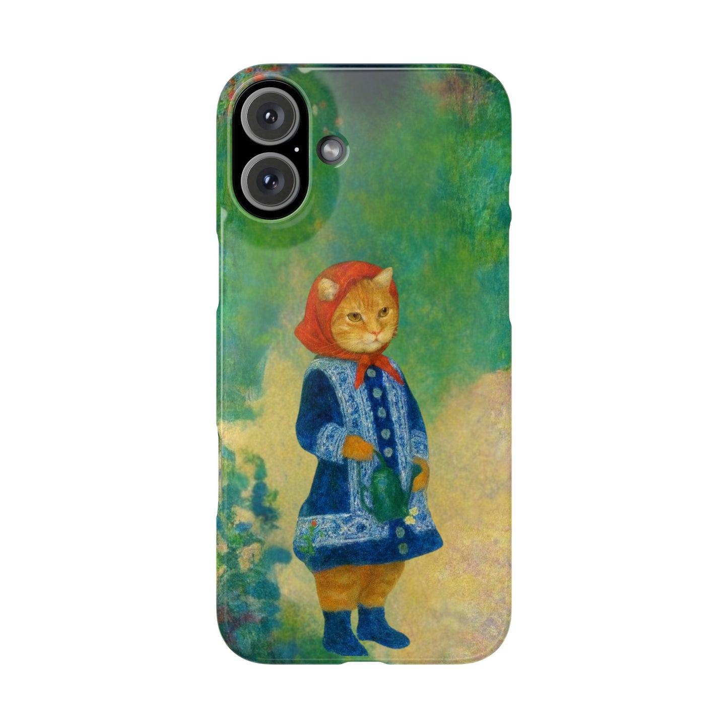 Babushka Cat With a Watering Can x Renoir Funny Art  Slim Phone Case