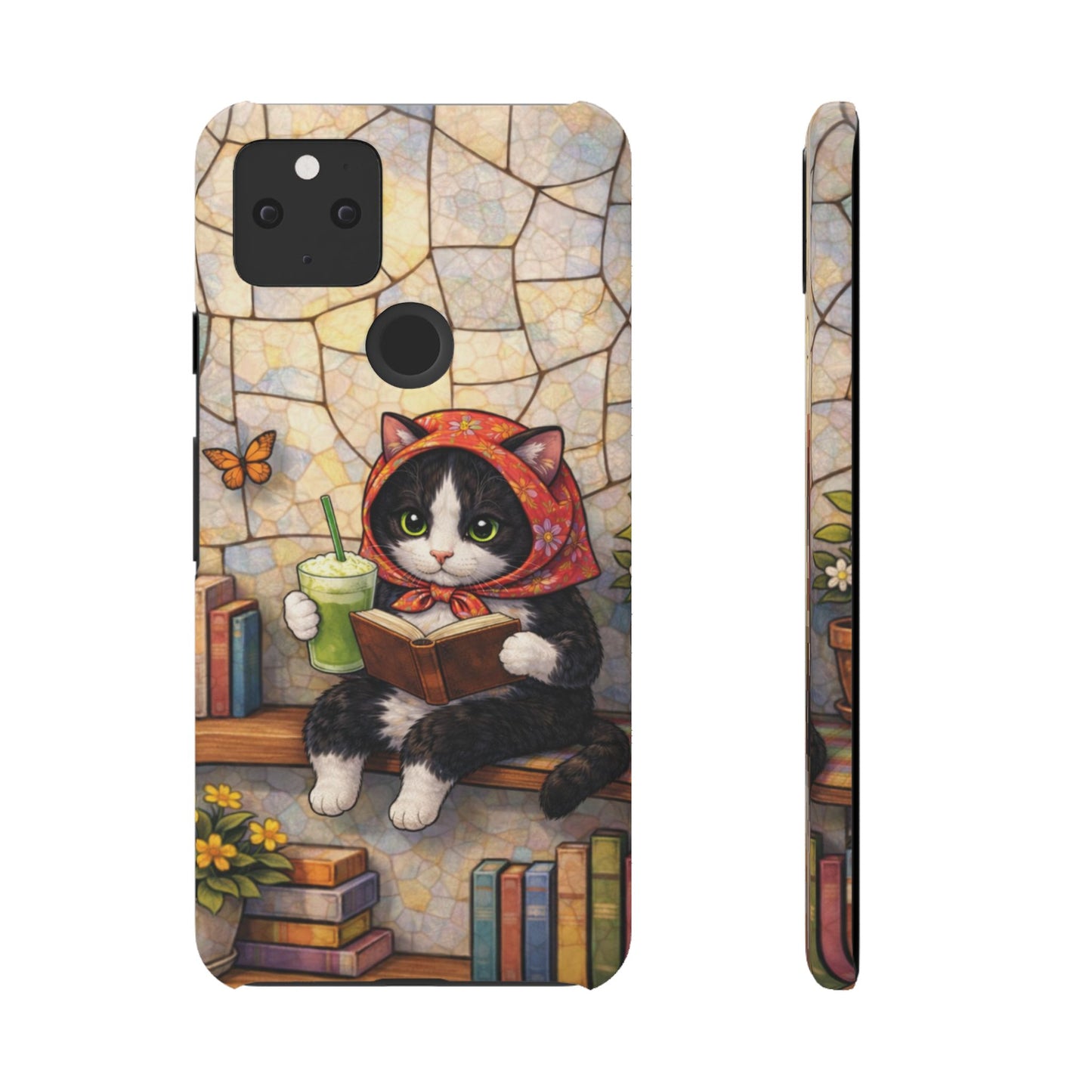 Babushka Cat Reads, Tuxedo Cat Literary Snap Phone Case