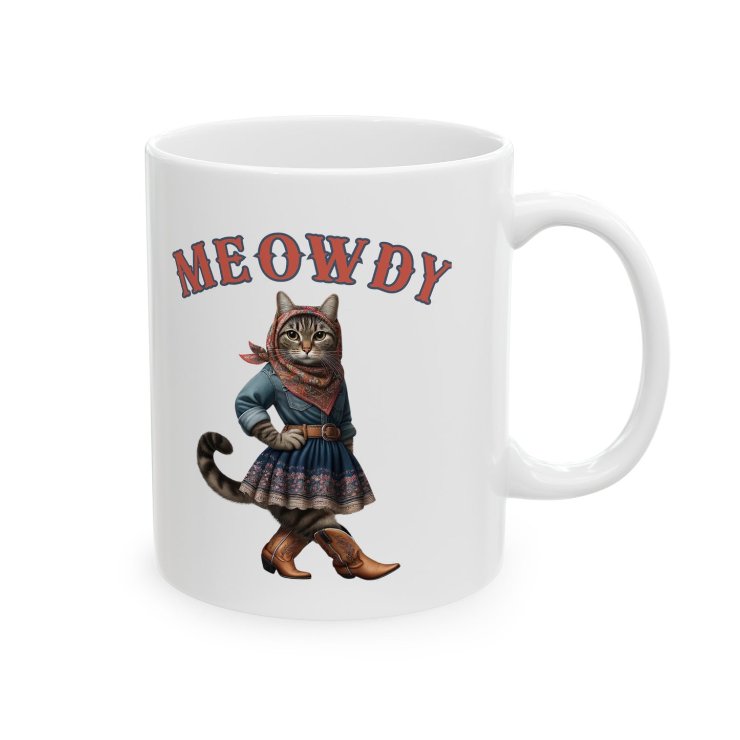 Babushka Cat Goes Country, Tabby Cat Cowgirl Ceramic Mug, (11oz)