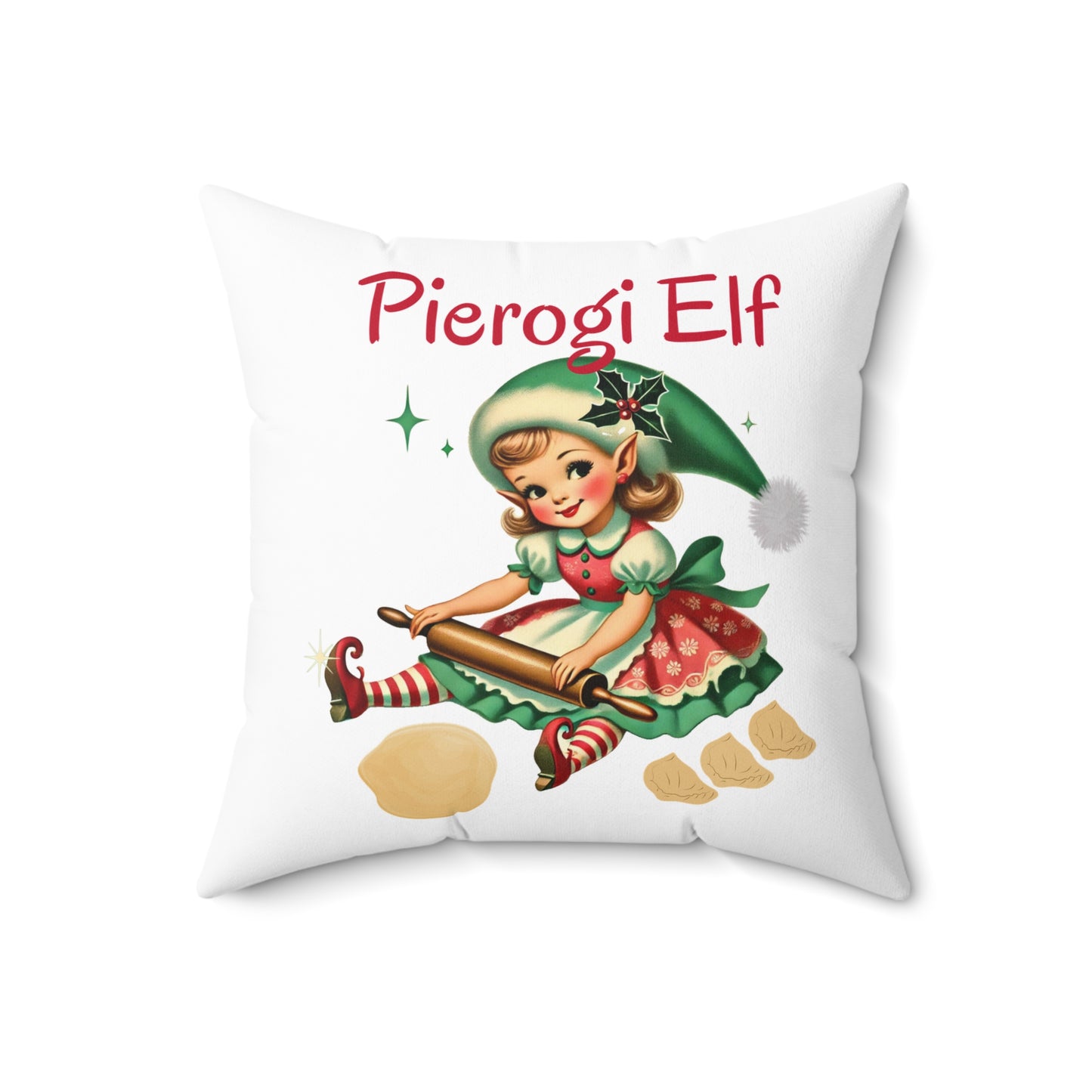 Vintage Pierogi Elf Kitschy Chritmas- Square Pillow