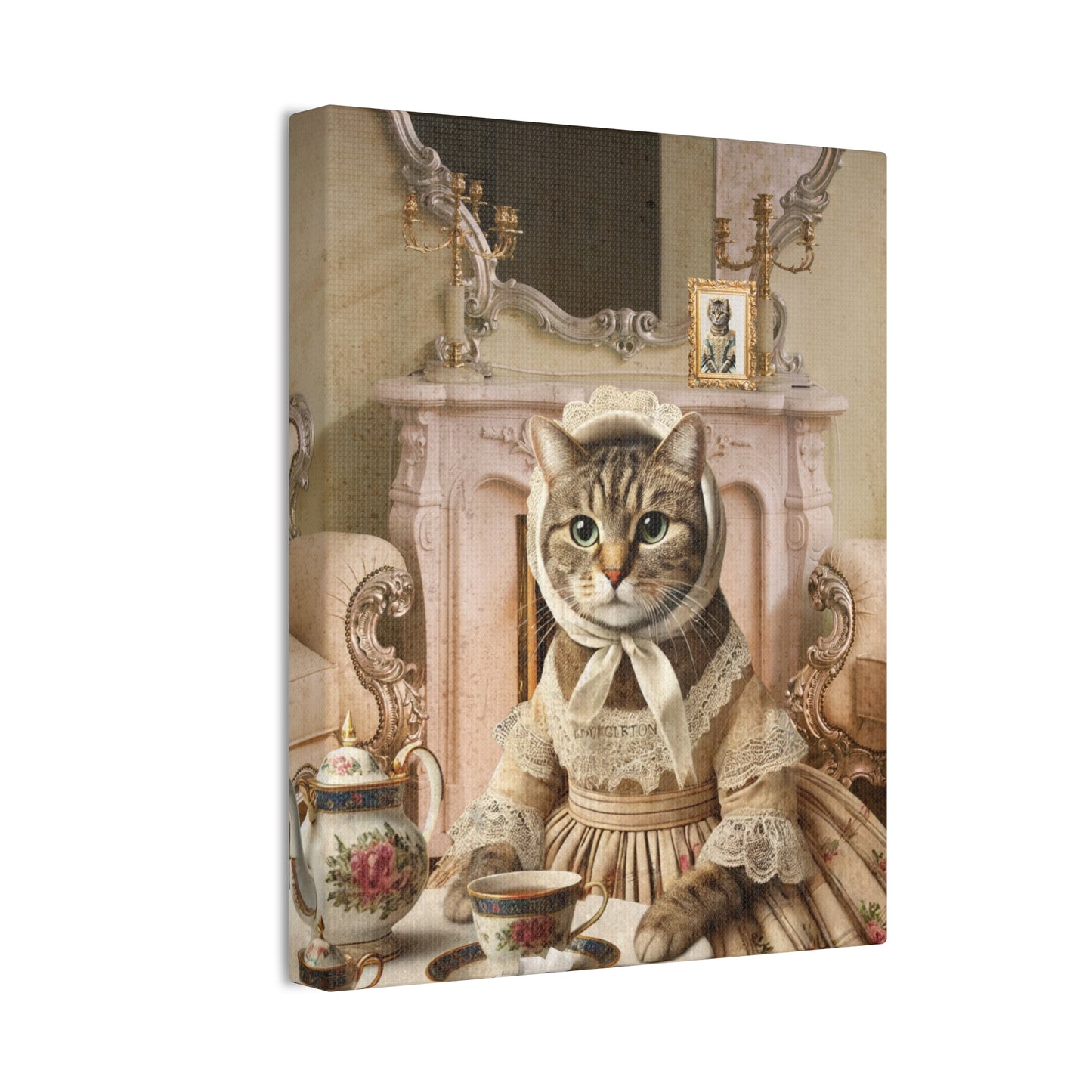 Babushka Cat Sits for Royal Tea Art, Cat Lover Gift