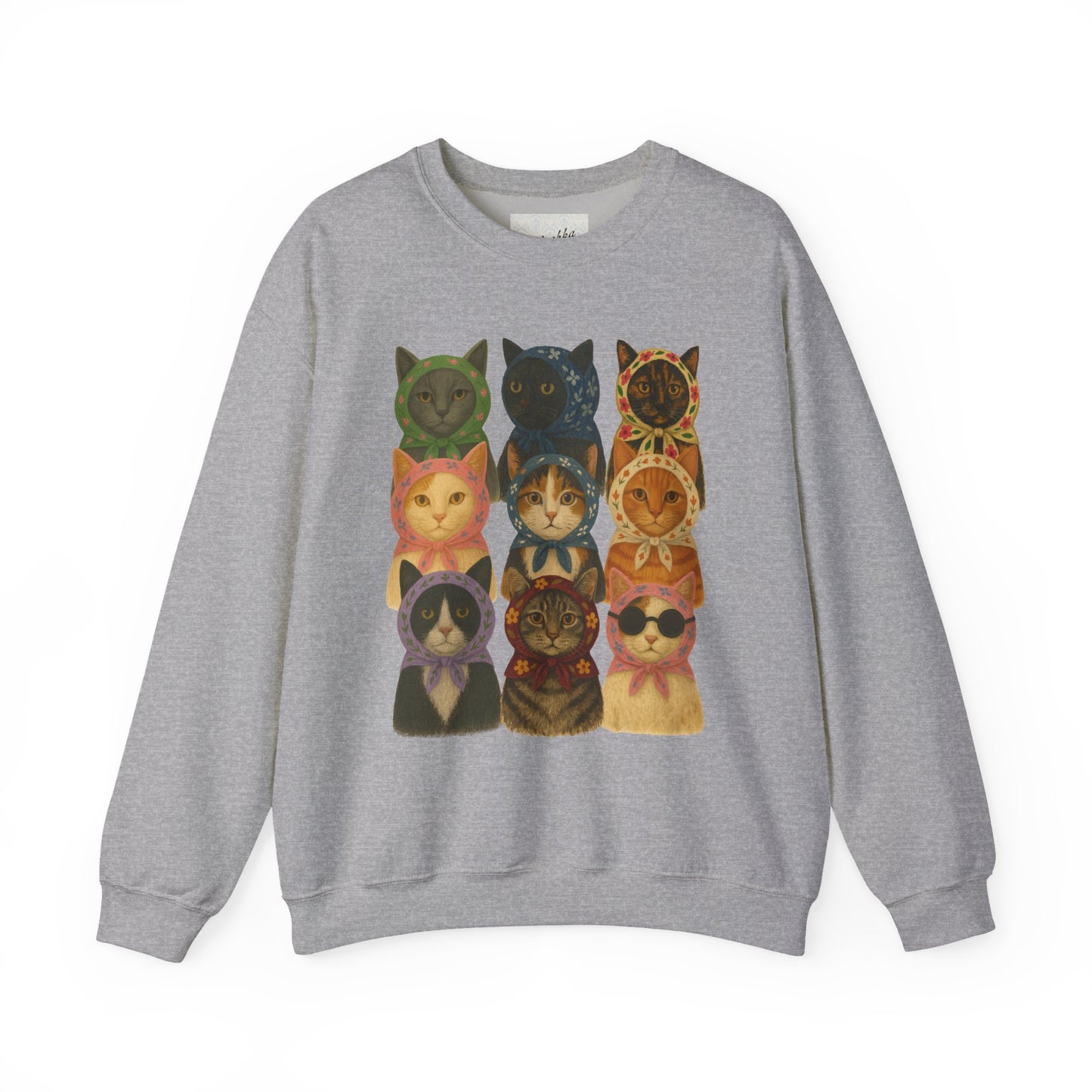 Babushka Cats Varieties Kitschy Cat Crewneck Sweatshirt