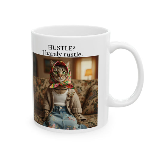 Babushka Cat Hustle Mug, Kitty Sarcasm