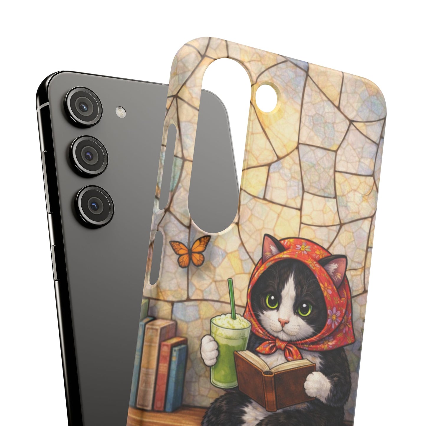 Babushka Cat Reads, Tuxedo Cat Literary Snap Phone Case