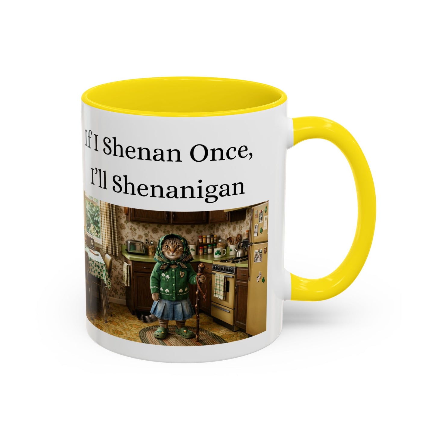 Babushka Cat Shenanigans Accent Coffee Mug (11, 15oz)
