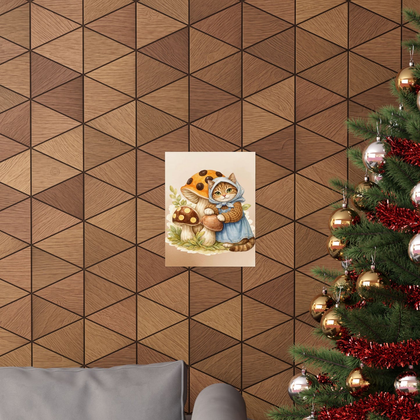 Babushka Cat Merry Mushroom Matte Vertical Poster