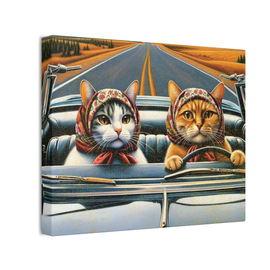 Velma and Mewise Driving Babushka Cats Wall Art