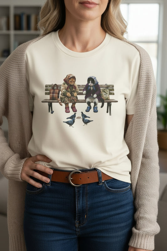 Babushka Cats Bench Friends Tee Graphic T-Shirt