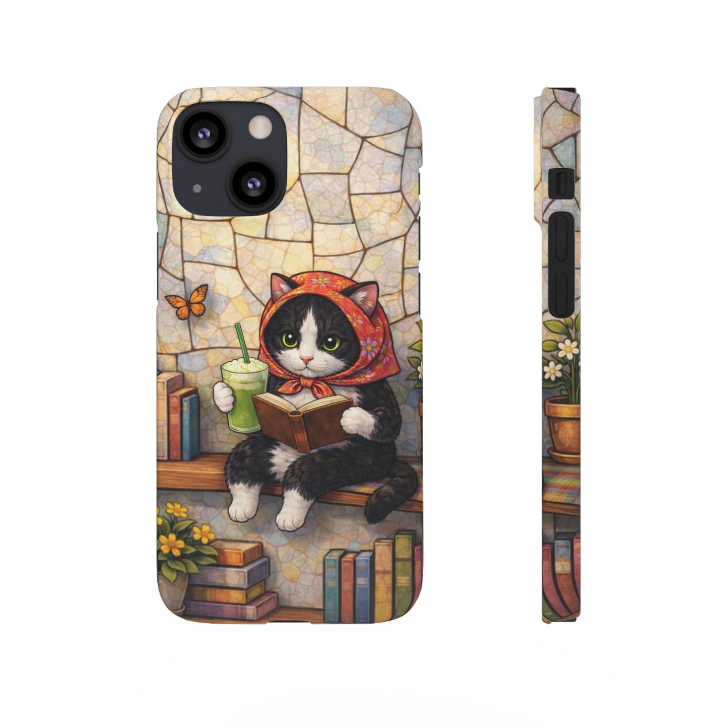 Babushka Cat Reads, Tuxedo Cat Literary Snap Phone Case