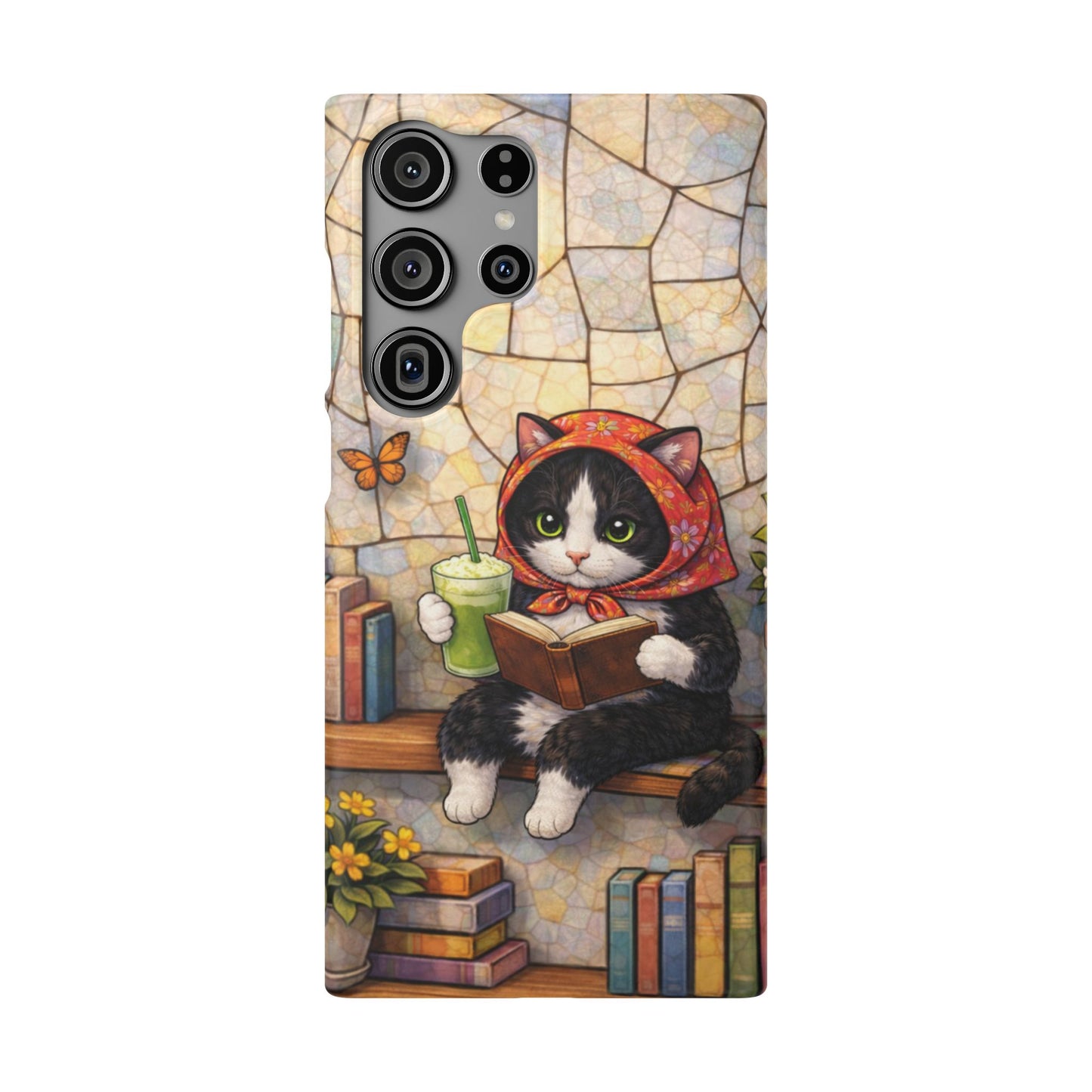 Babushka Cat Reads, Tuxedo Cat Literary Snap Phone Case