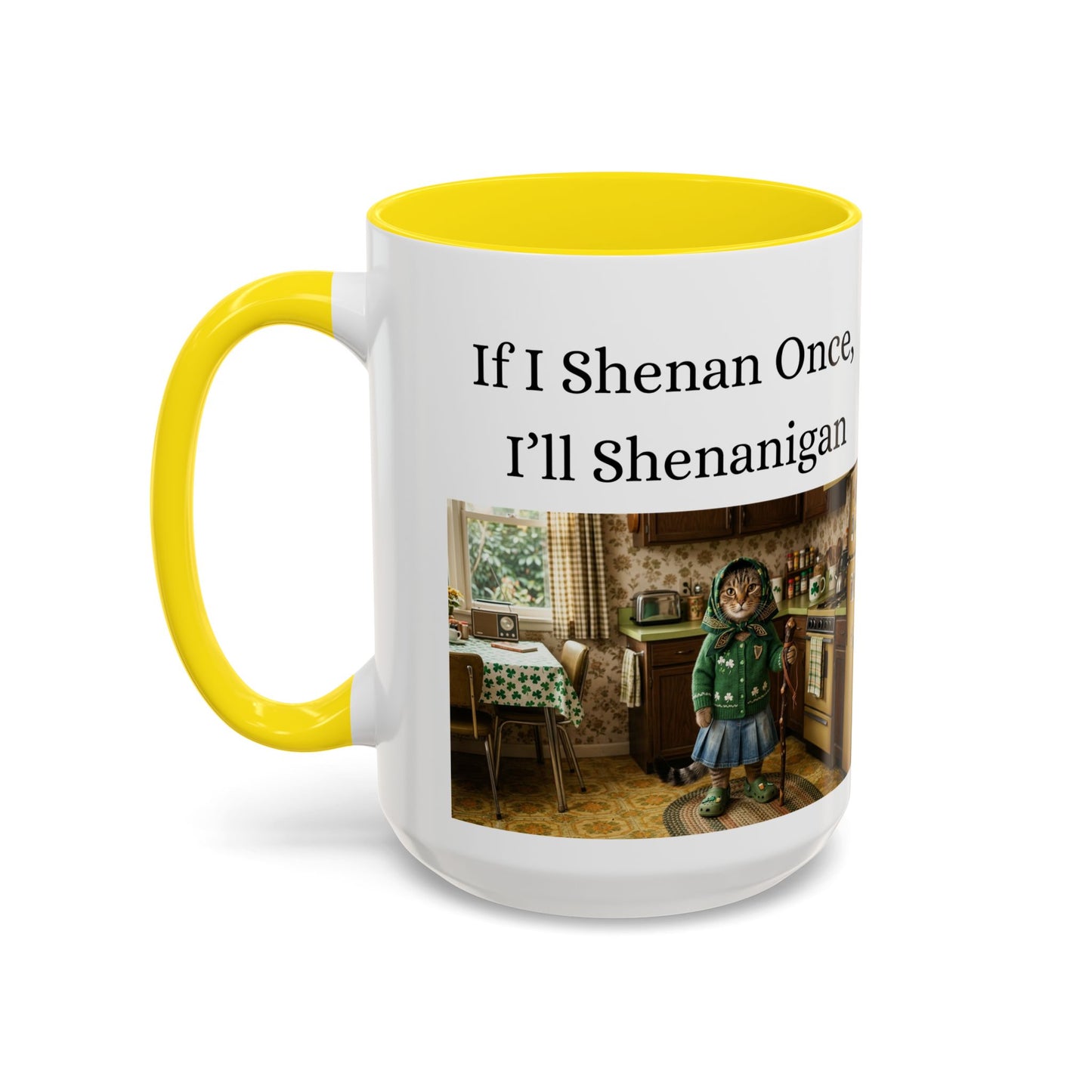 Babushka Cat Shenanigans Accent Coffee Mug (11, 15oz)