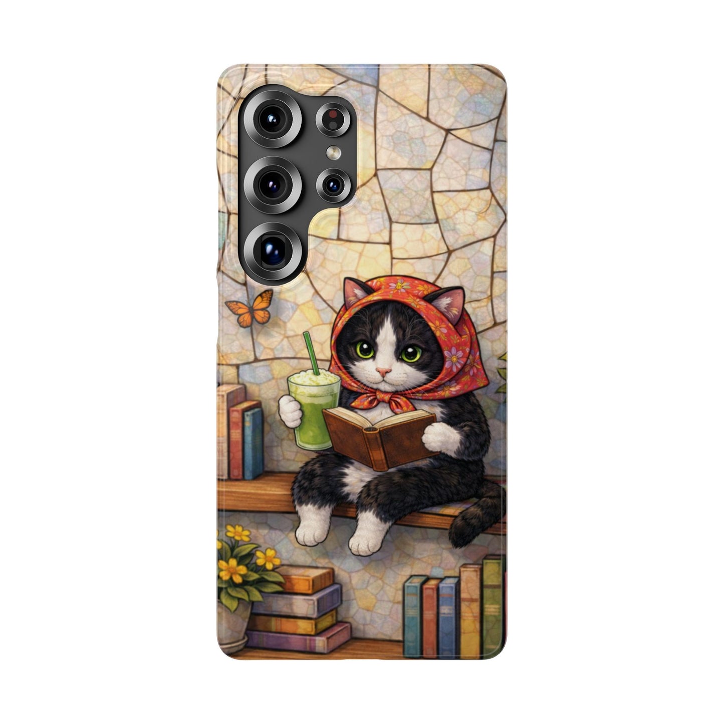Babushka Cat Reads, Tuxedo Cat Literary Snap Phone Case