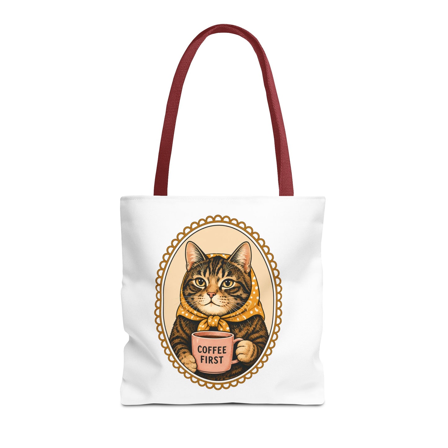 Babushka Cat Coffee First Cameo Tote Bag