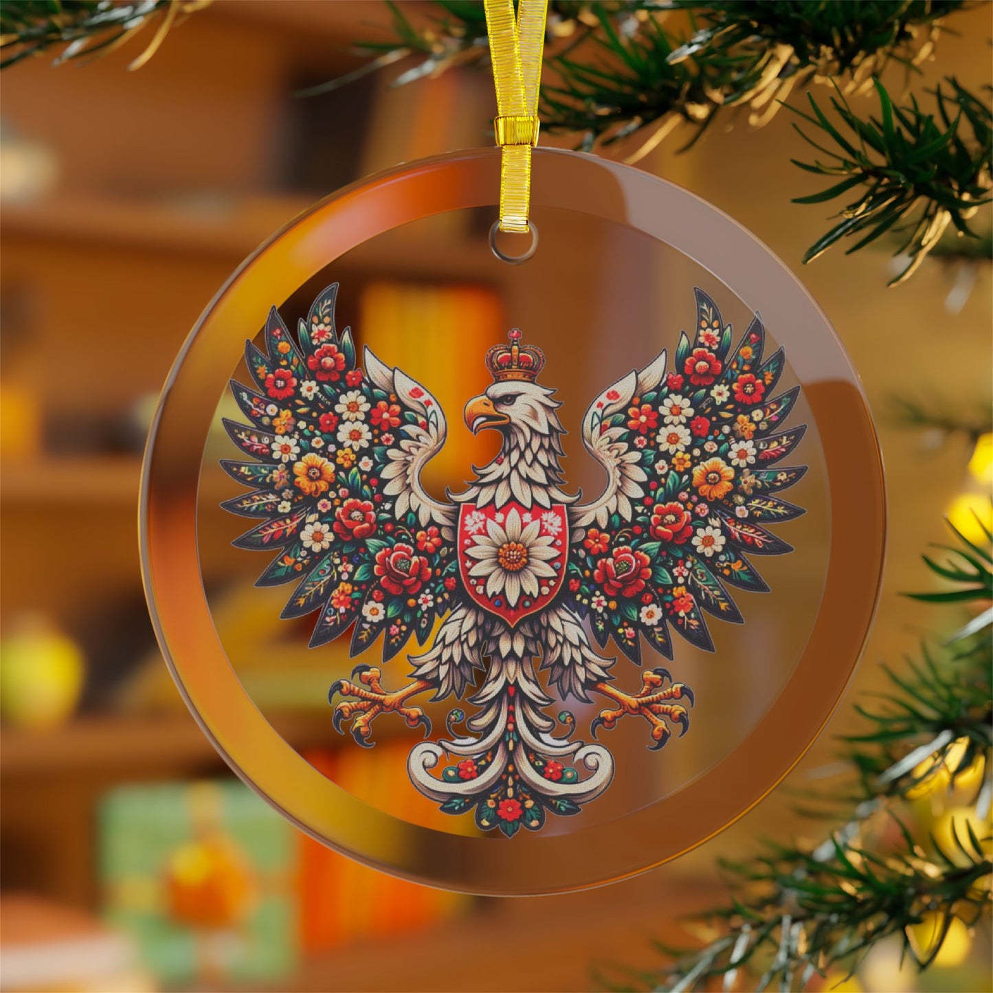 Polish Crest, Polish-Eagle, Folk Art, Glass Ornaments for Polish Pride