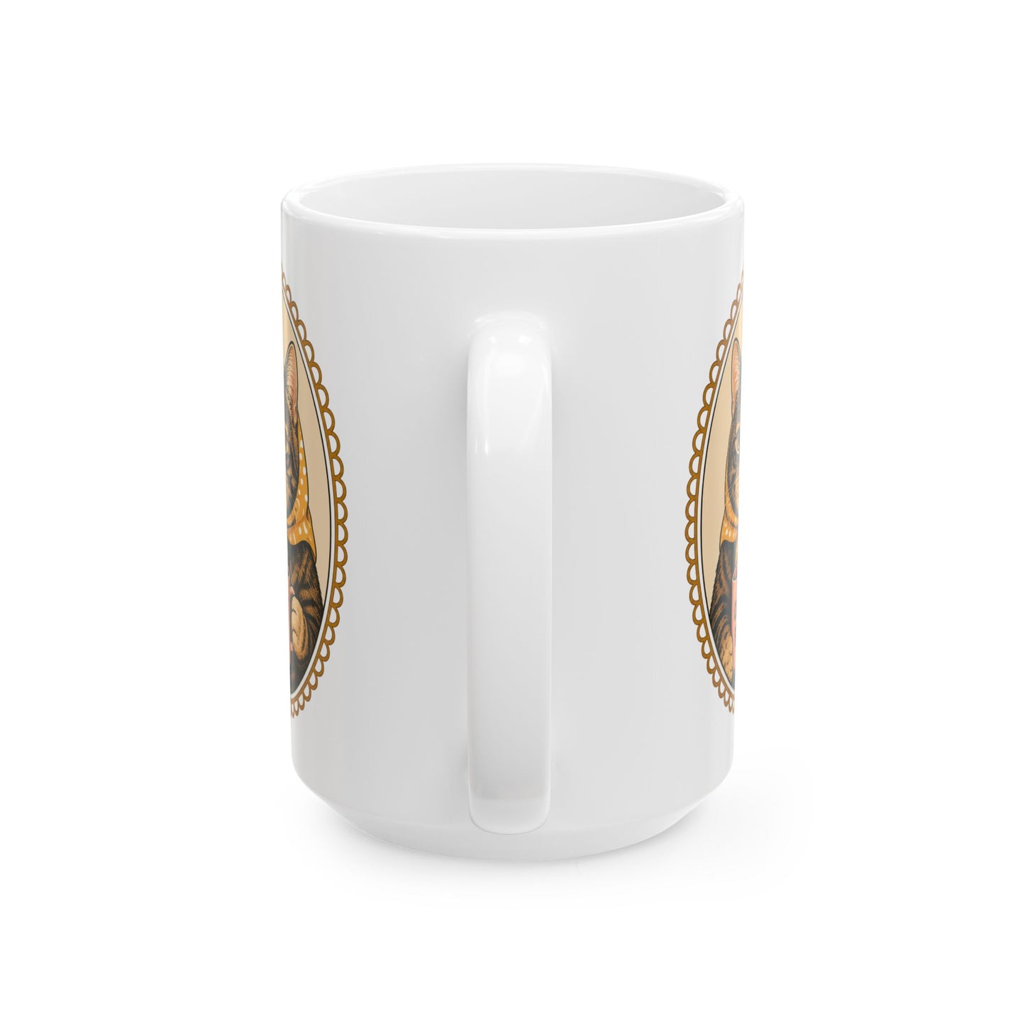 Babushka Cat Coffee First Cameo Mug 11 oz or 15 oz