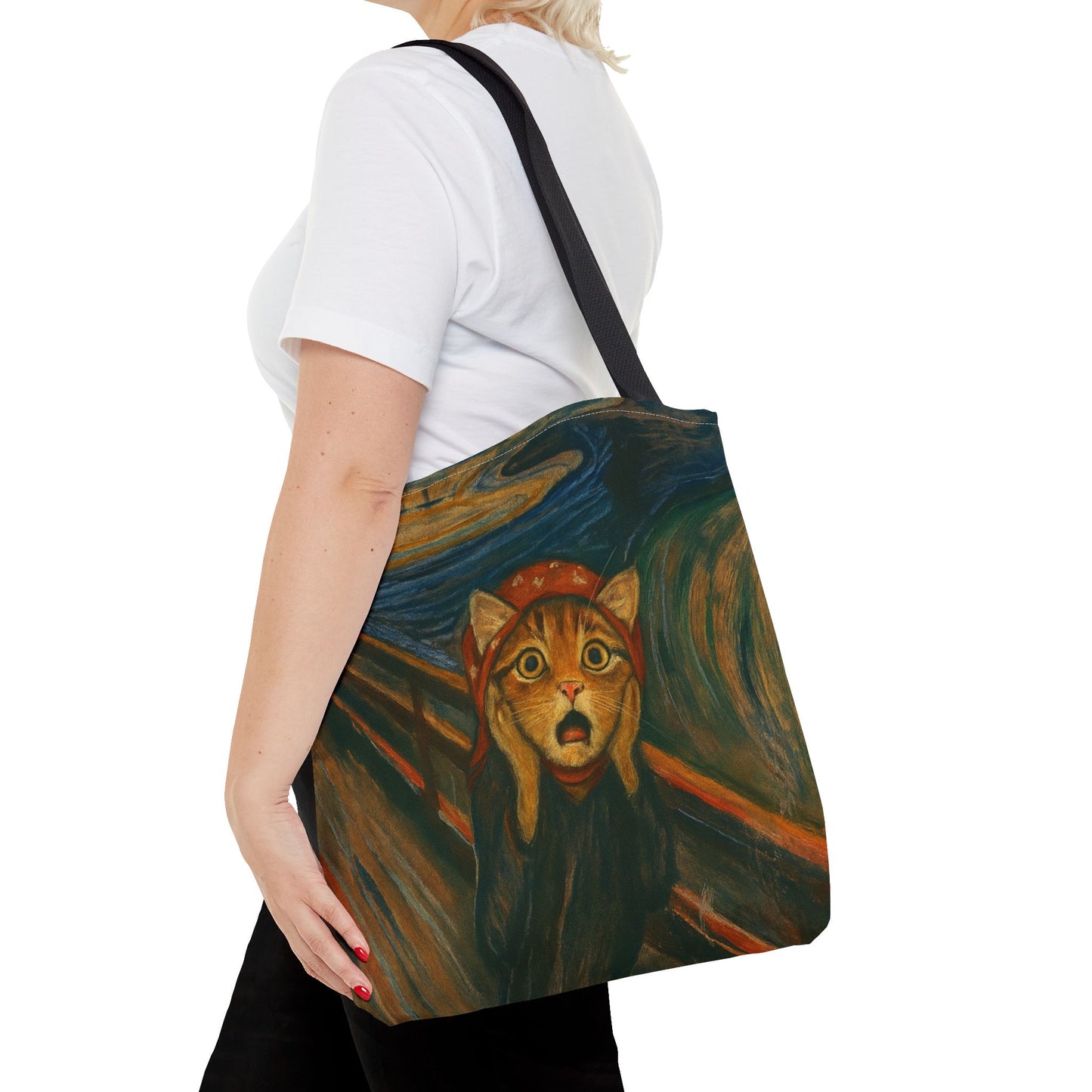 Babushka Cat-Black Cat Art Parody -The Scream-Tote Bag