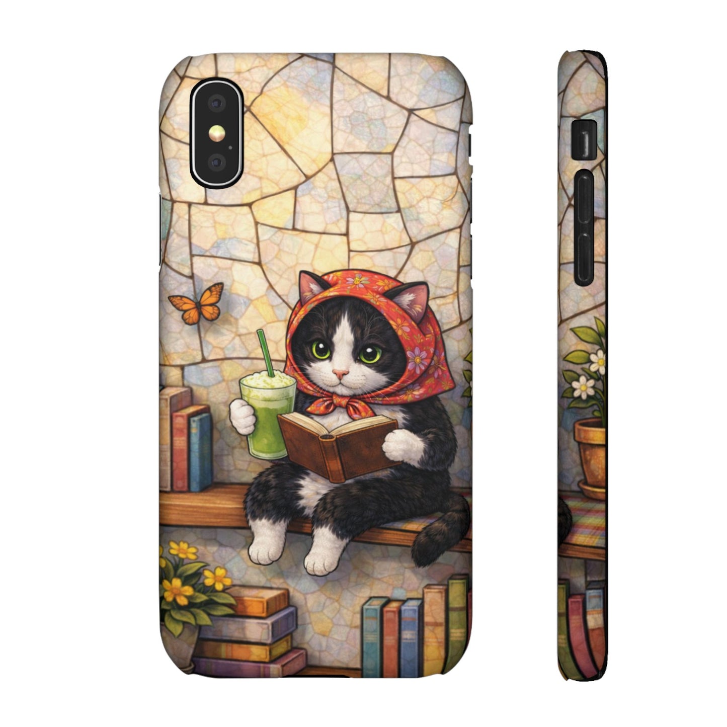 Babushka Cat Reads, Tuxedo Cat Literary Snap Phone Case