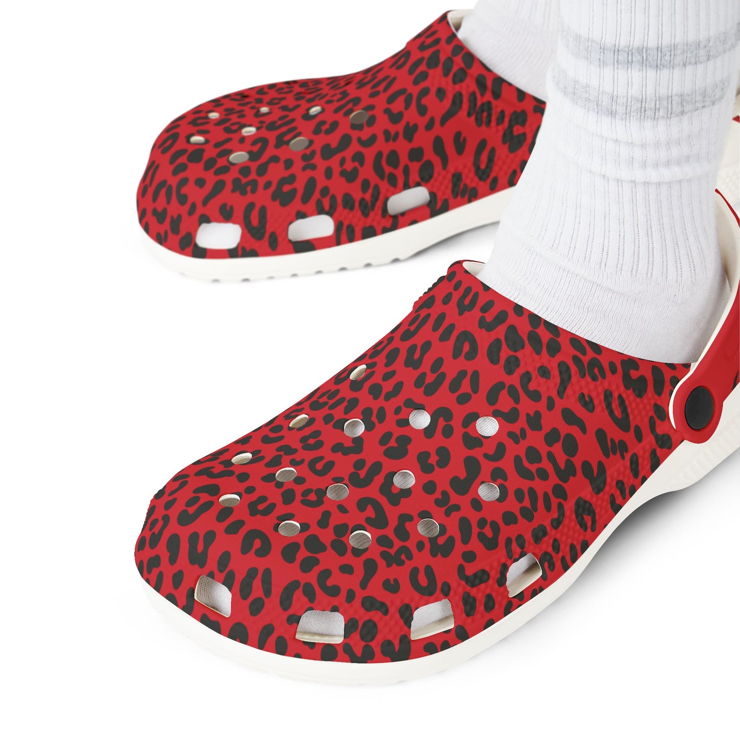 Red and Black Cheetah Granny Gliders EVA Foam Rubber Shoes