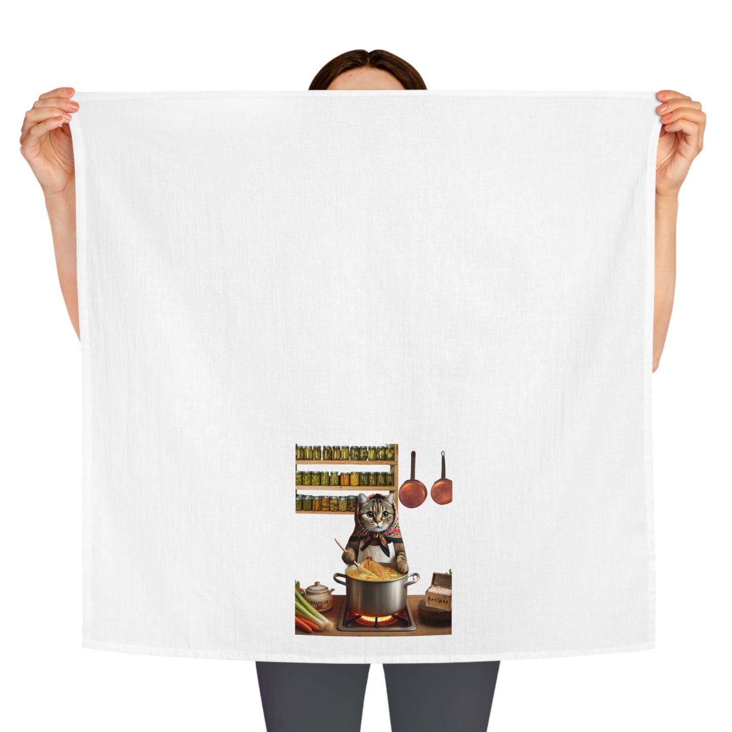 Babushka Cat Makes Soup Tea Towel