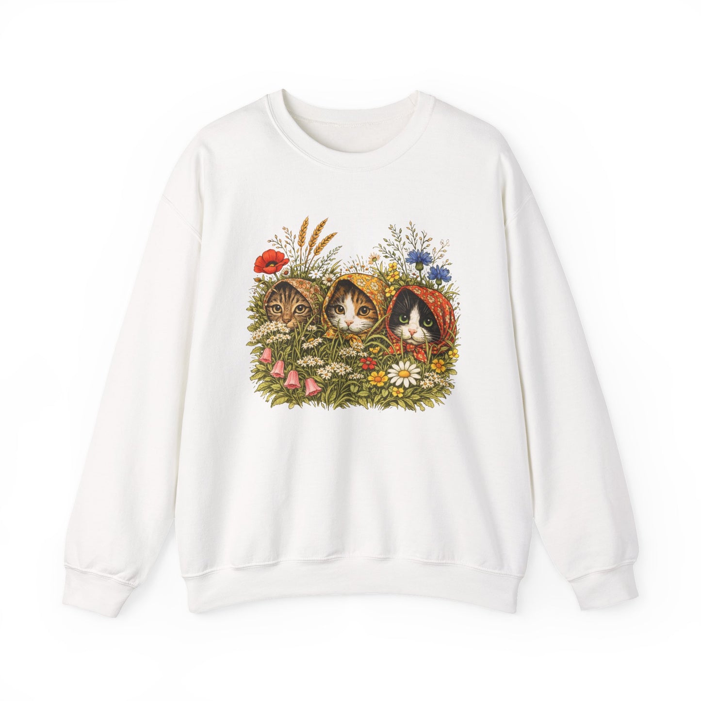 Babushka Cats Wildflower Unisex Heavy Blend™ Crewneck Sweatshirt