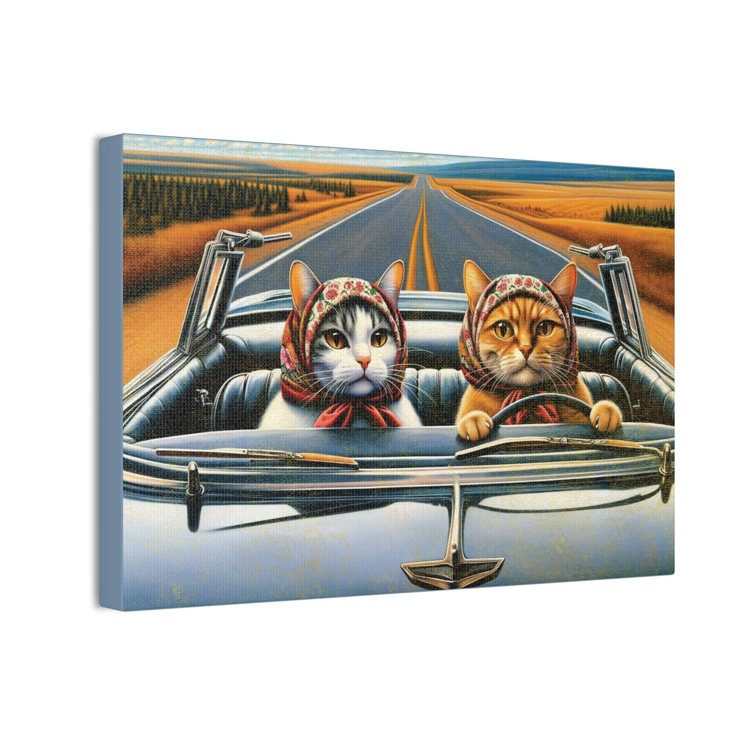 Velma and Mewise Driving Babushka Cats Wall Art