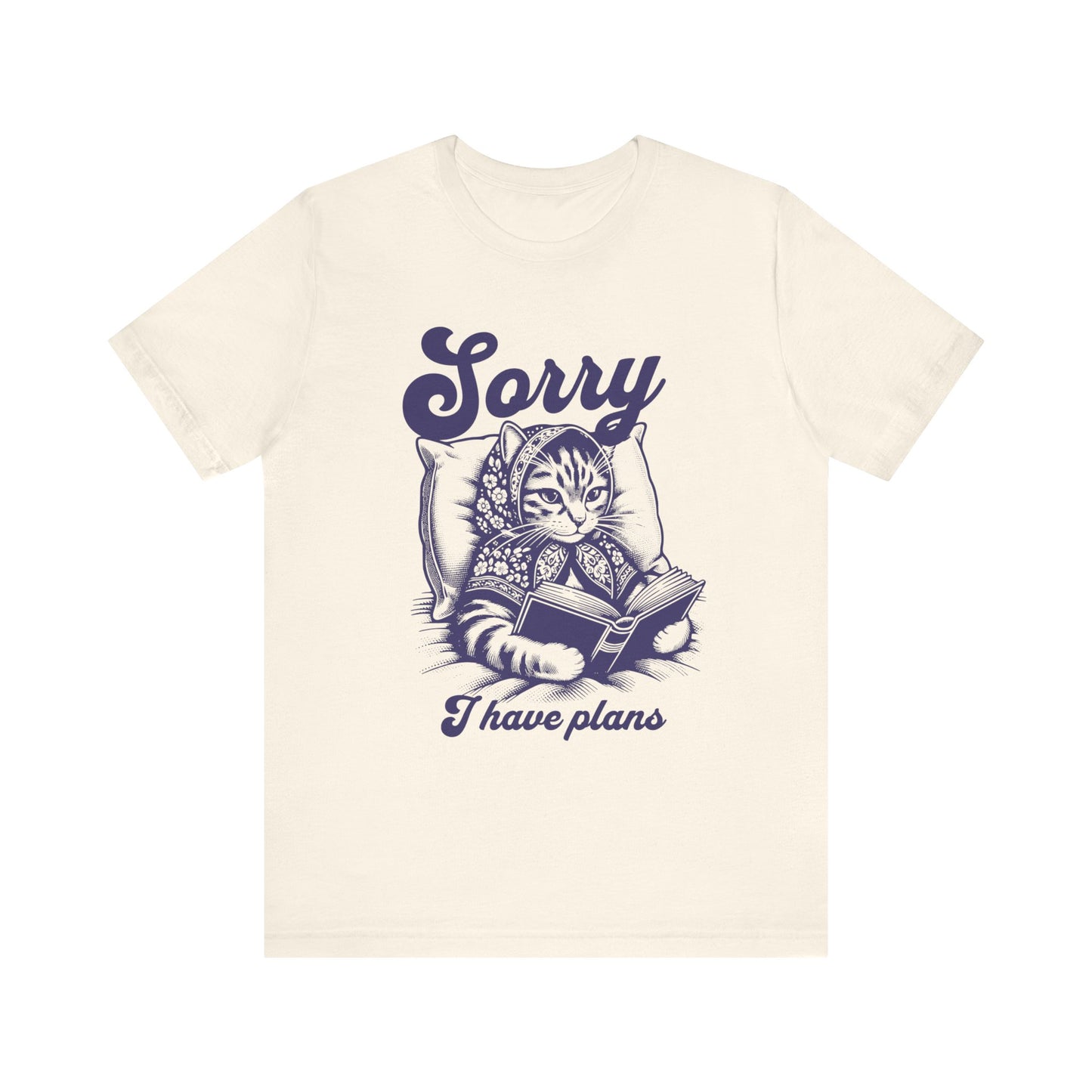 Babushka Cat Retro Unisex Jersey Short Sleeve Tee, Sorry Can's I have Plans for Cat Lovers and Book Lovers