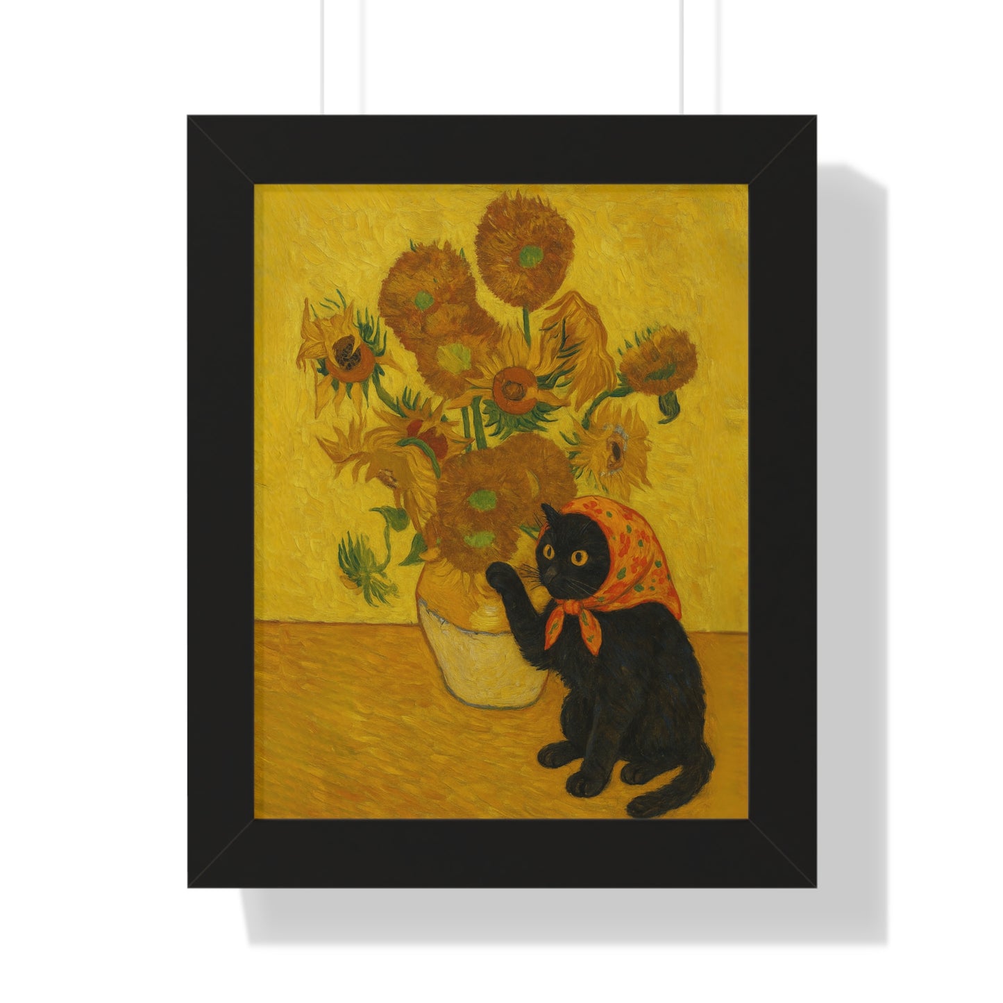 Babushka Cat X Vangogh Sunflowers Framed Poster