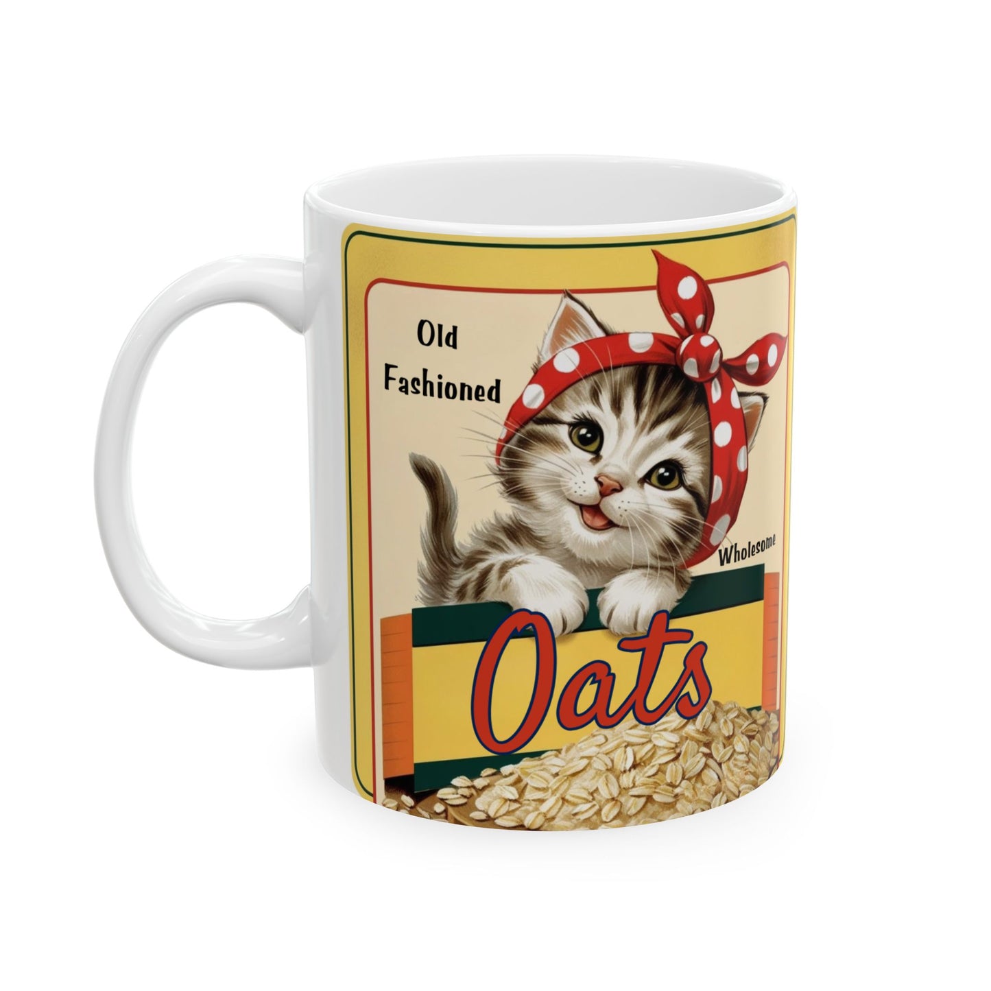 Vintage Kitten Oats Ad Style Ceramic Mug (11oz, 15oz)