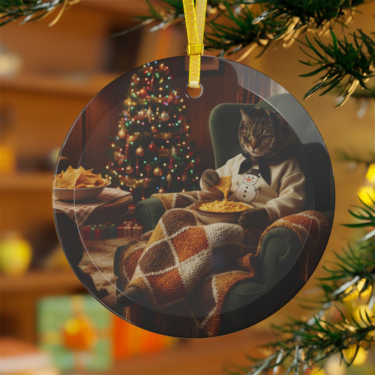 Babushka Cat Holiday Nachos Glass Ornament