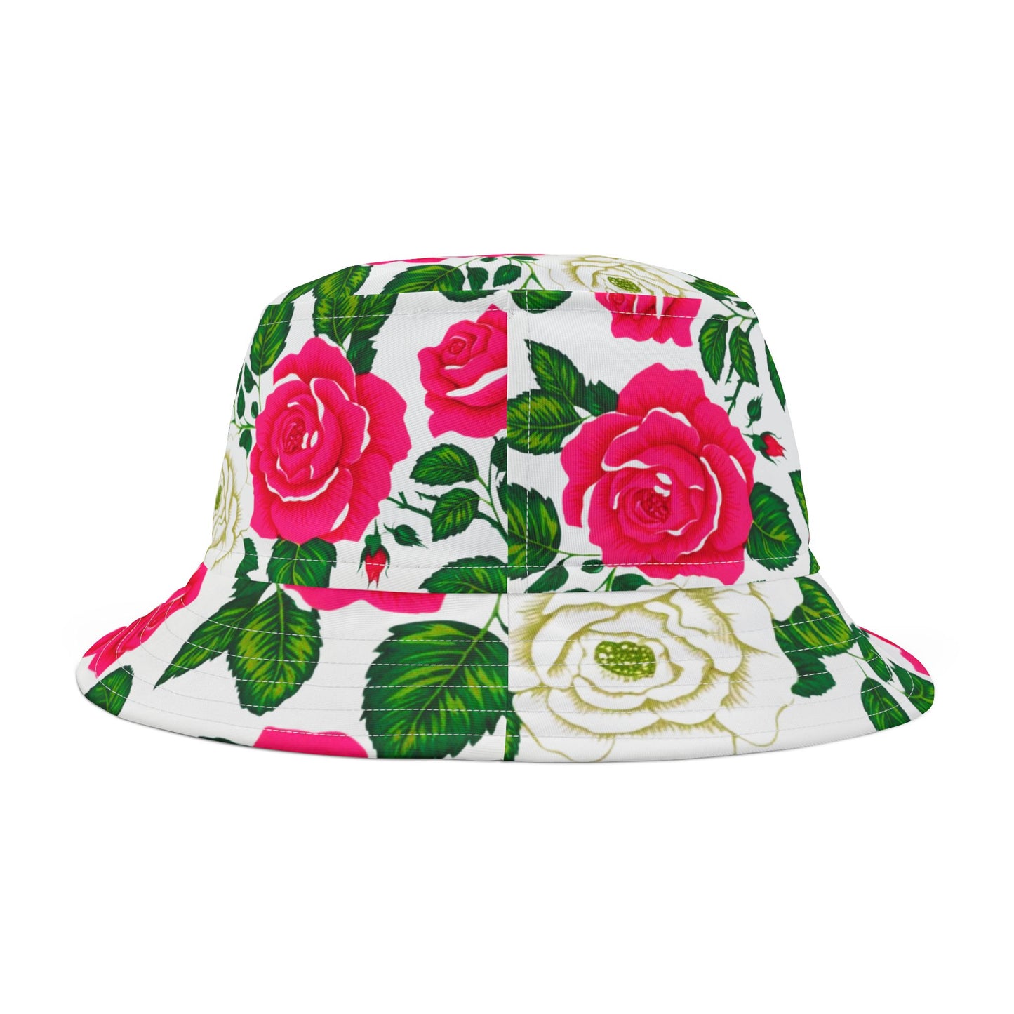 Pink and Green Cabbage Roses Floral Bucket Hat (AOP)