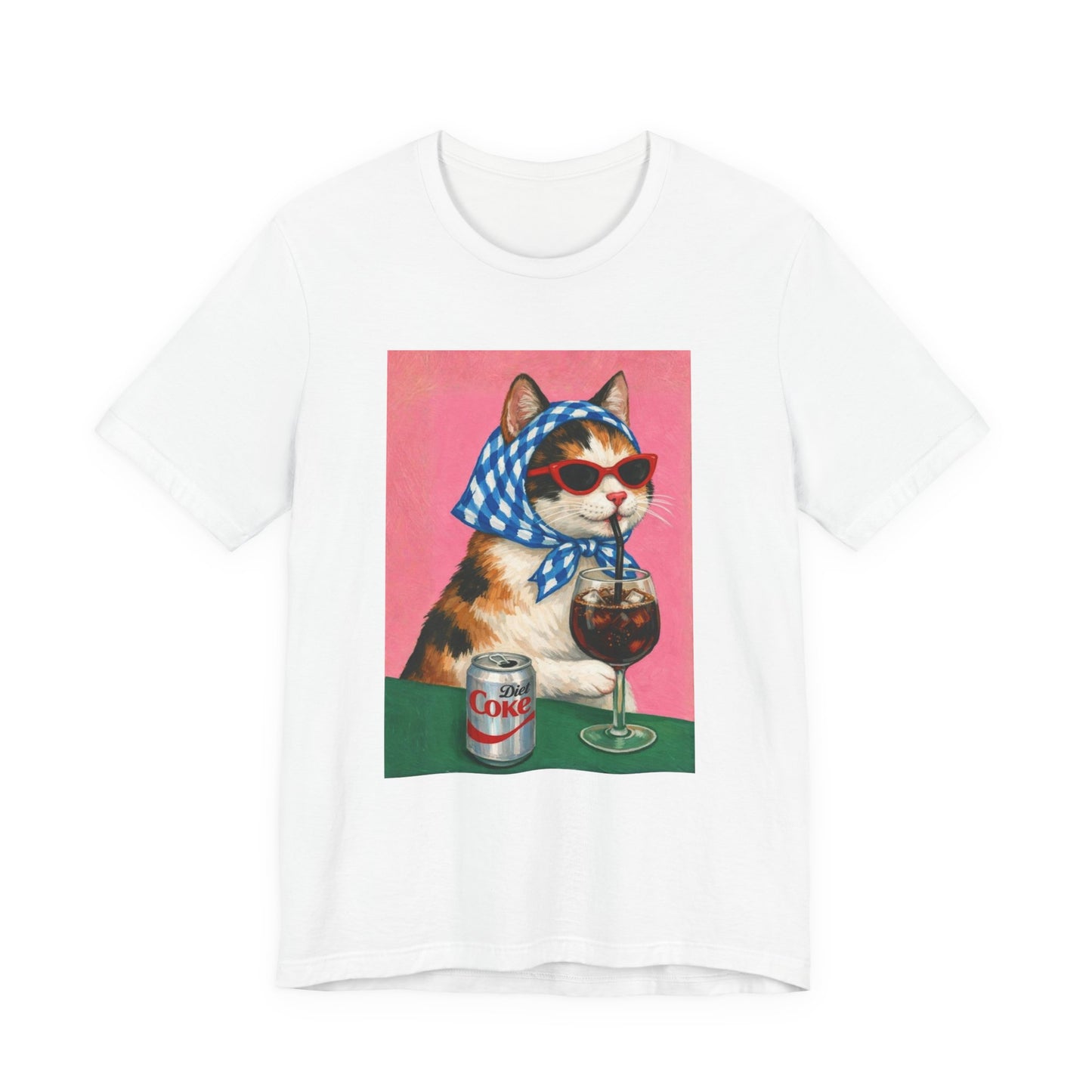 Babushka Cat Enjoys a Diet Cola Unisex Jersey Short Sleeve Tee
