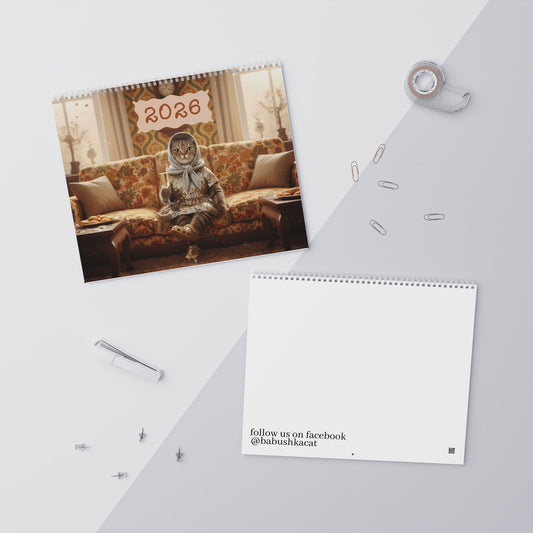 2026 Babushka Cat Wall Calendar-Photorealistic Version