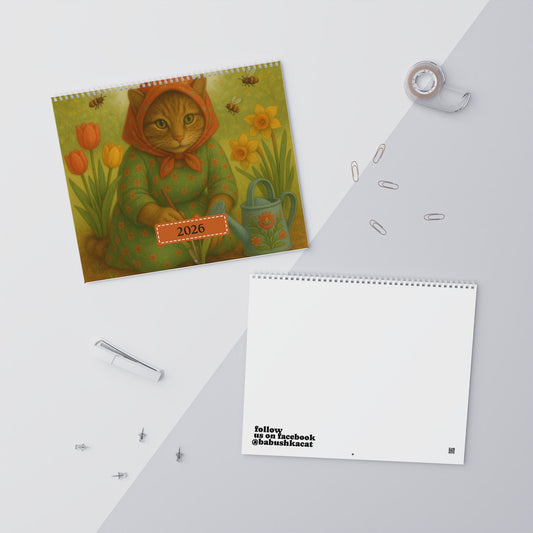 Babushka Cat Wall Calendar 2026 Version Artistic Style