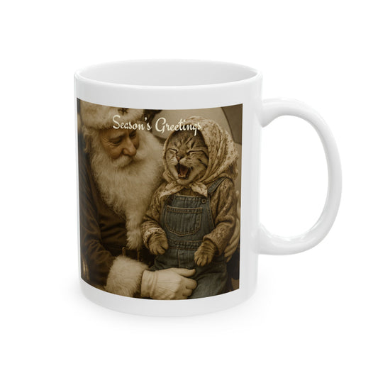 Babushka Cat Childhood Memories Funny Santa Cat Ceramic Mug, (11oz, 15oz)