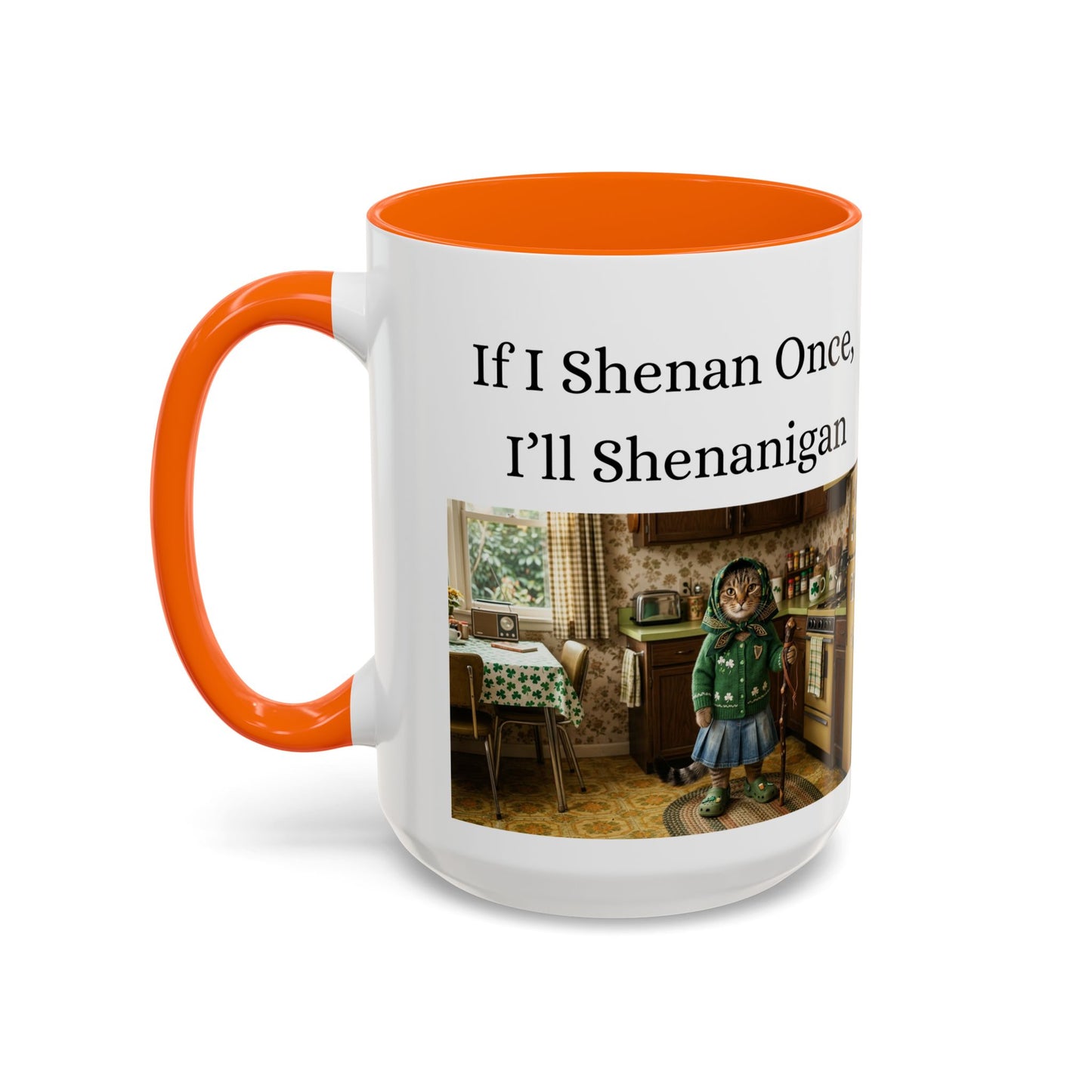 Babushka Cat Shenanigans Accent Coffee Mug (11, 15oz)