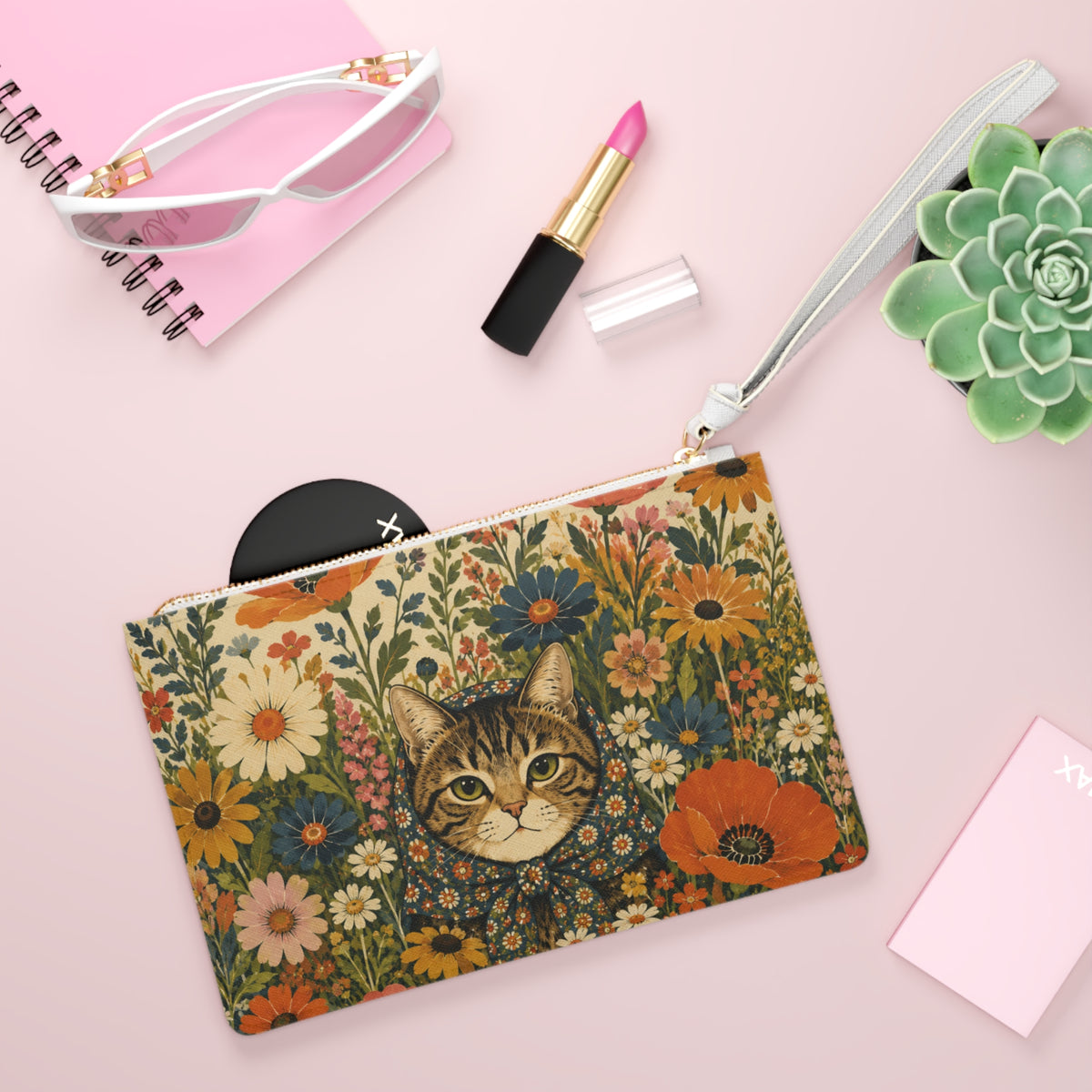 Babushka Cat Garden Peeper  Clutch Bag