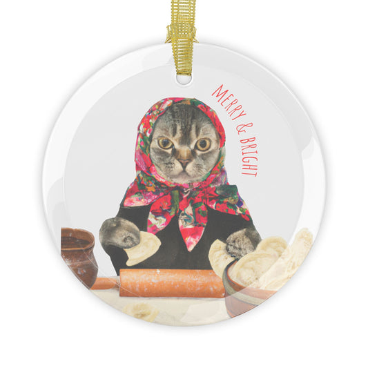 Polish Babushka Cat Ornament, Keepsake Ornament, Glass Ornament 1 pc or 10 pc