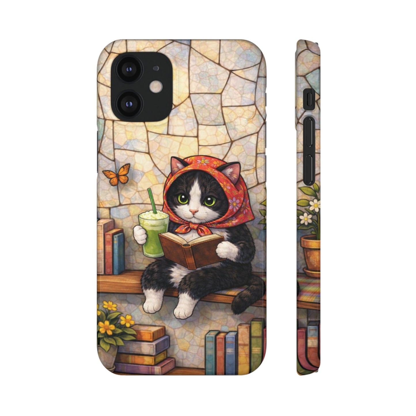Babushka Cat Reads, Tuxedo Cat Literary Snap Phone Case