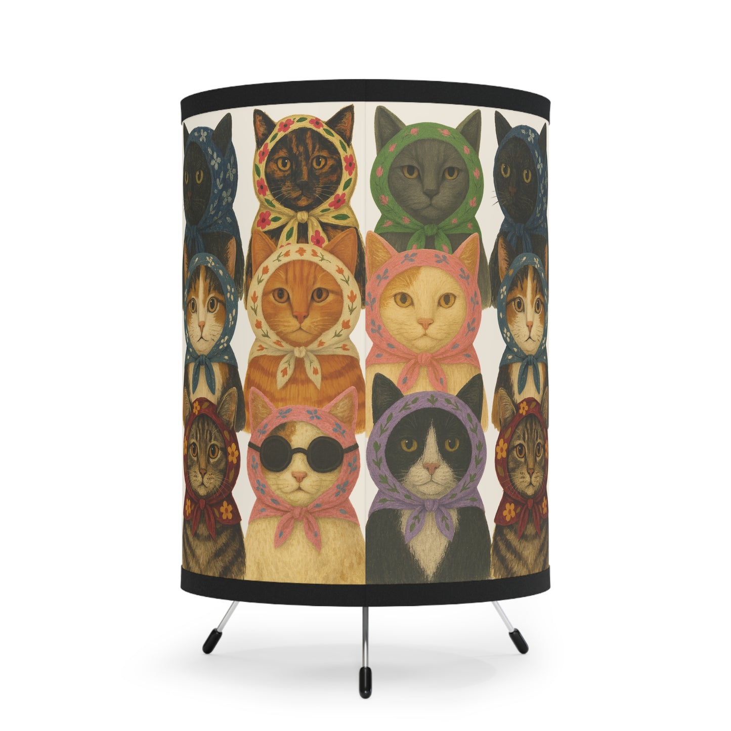 Babushka Cat Varieties Kitschy Tripod Lamp with High-Res Printed Shade, US\CA plug