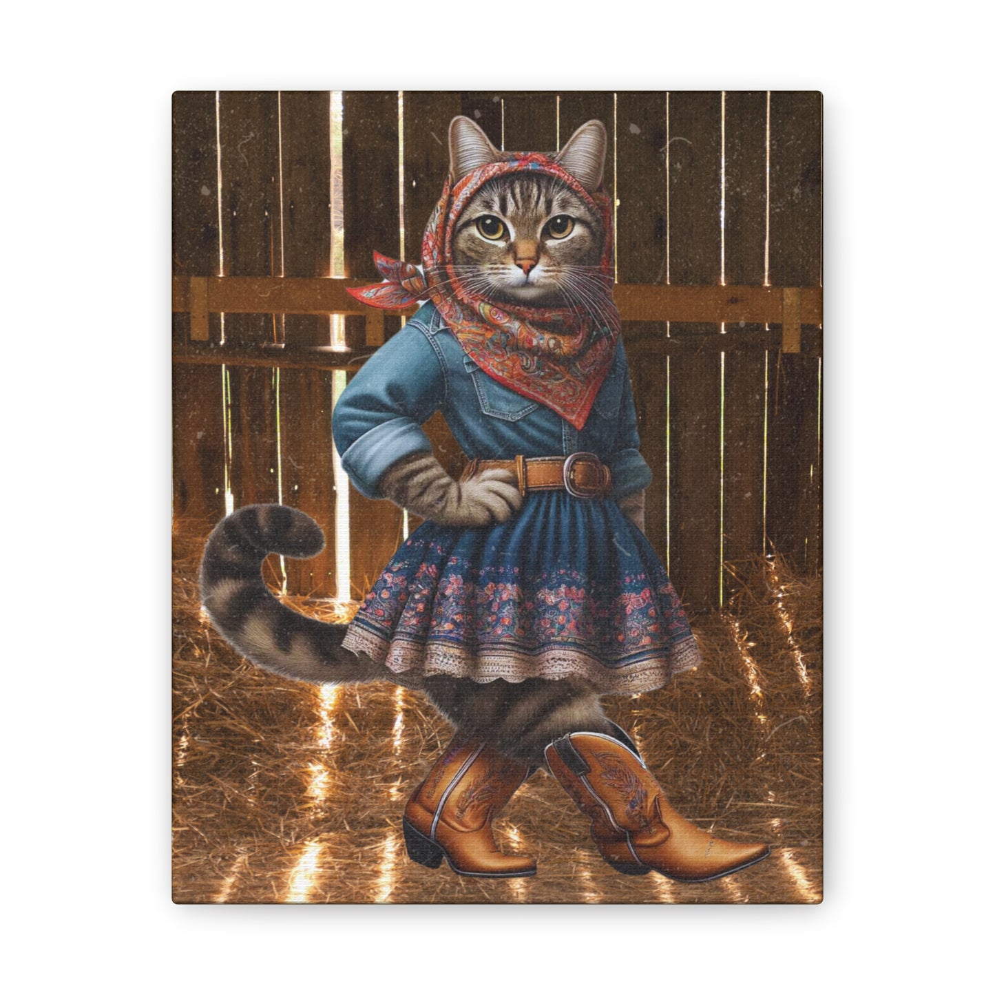 Babushka Cat Goes Country-Western Canvas Wall Art