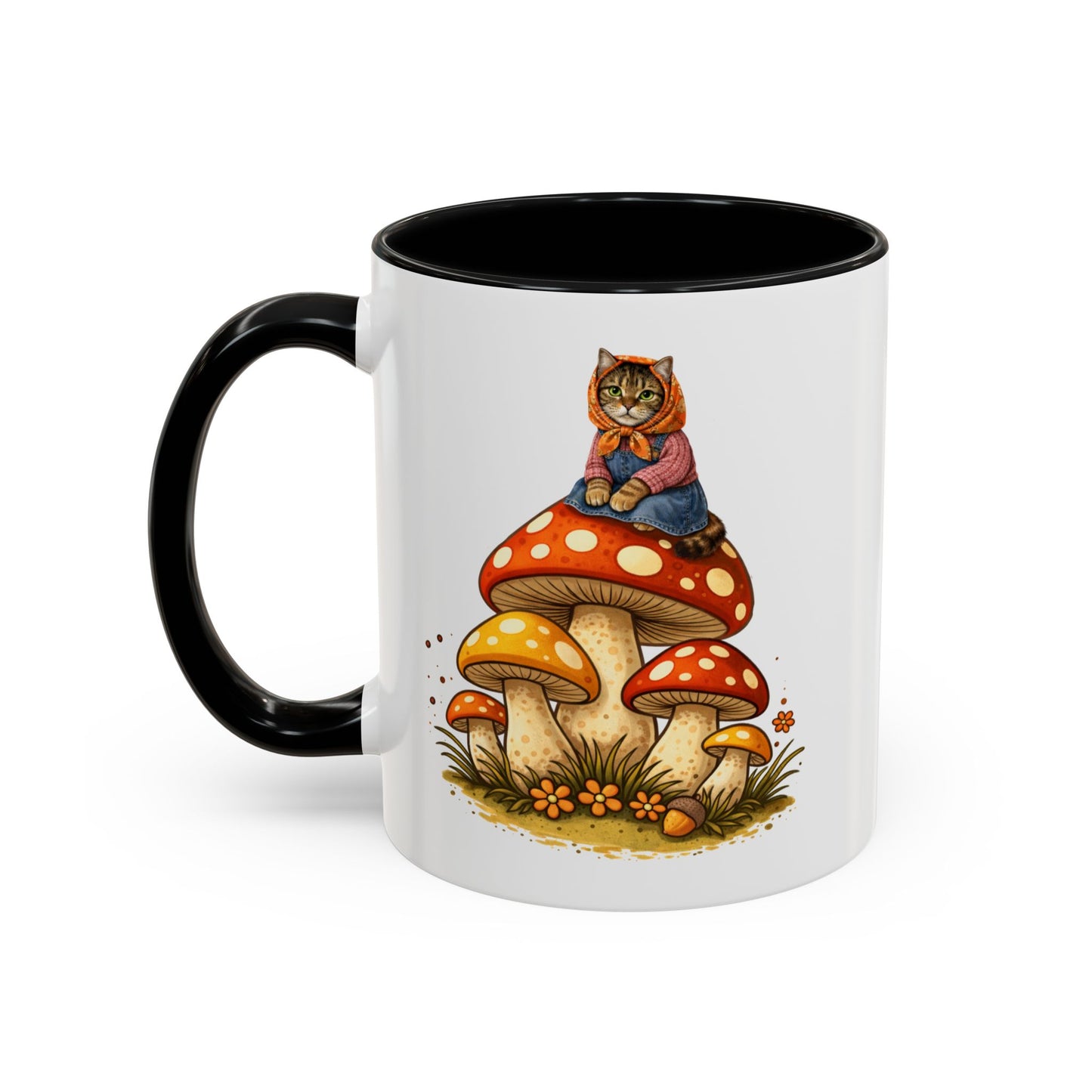Babushka Cat Merry Mushroom Accent Coffee Mug (11, 15oz)