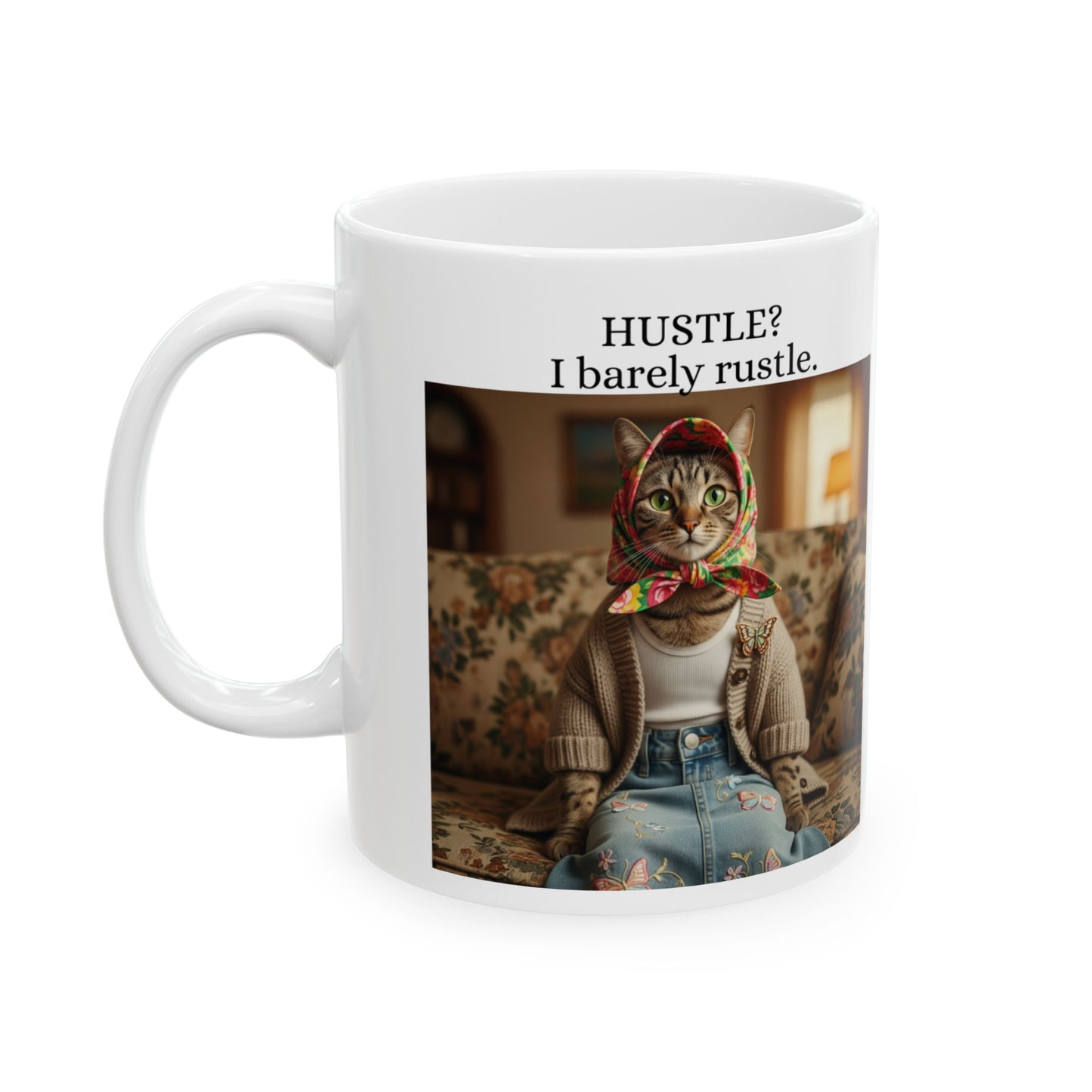 Babushka Cat Hustle Mug, Kitty Sarcasm